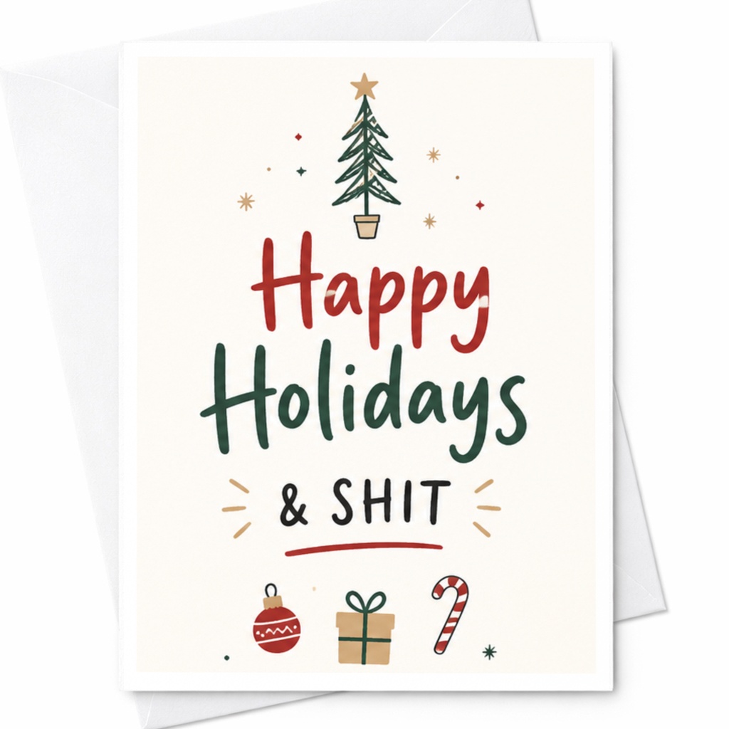 Happy Holidays & Shit Funny Christmas Card Holiday Greeting Card For Friends Xmas Card With Tree Ornament C5763