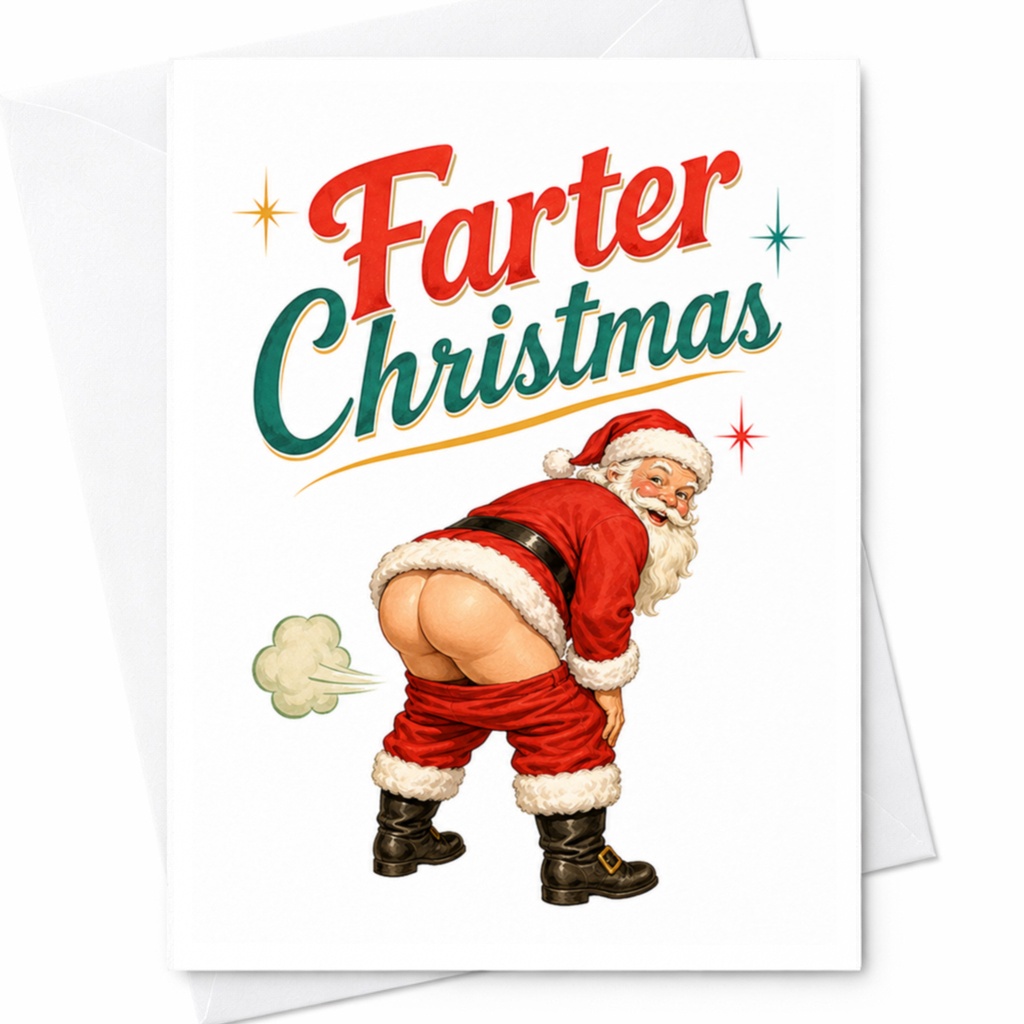 Farter Christmas Funny Christmas Card Santa Illustration Holiday Greeting Card For Him Dad Friend Joke Card C5767