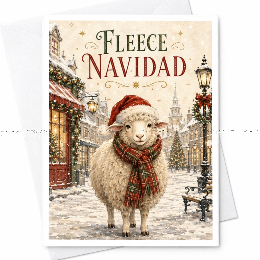 Fleece Navidad Funny Christmas Card Sheep In Holiday Attire Festive Greeting Card For Animal Lovers Cute Xmas Card C5770