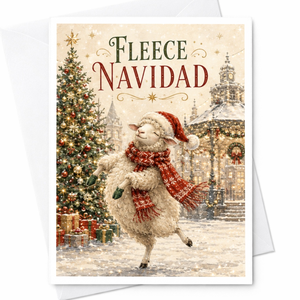 Fleece Navidad Funny Christmas Card Sheep In Festive Attire Holiday Greeting Card Cute Animal Xmas Card For Friends C5771