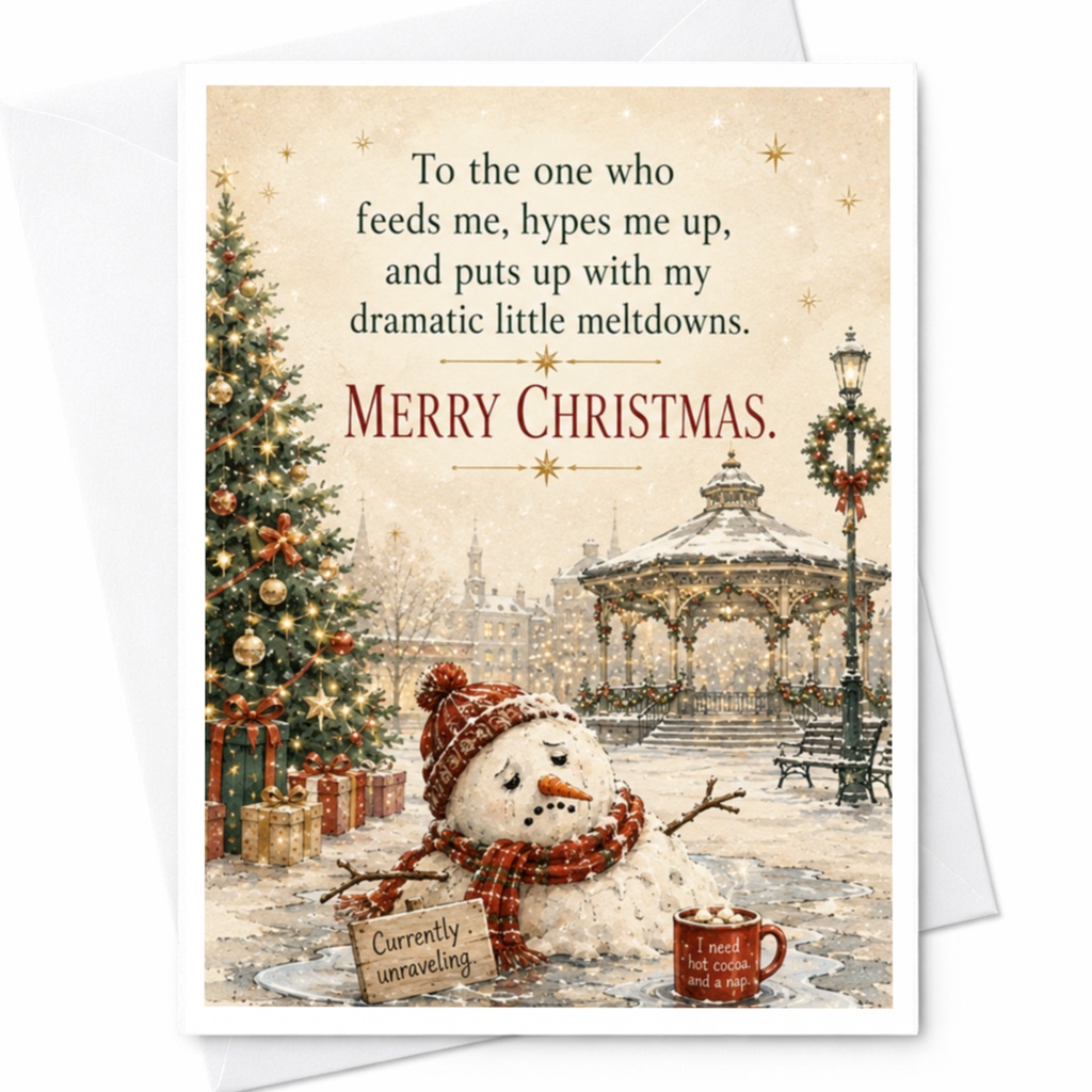 To The One Who Feeds Me Hypes Me Up Christmas Card Funny Holiday Greeting Card For Friend Family Cute Snowman C5773