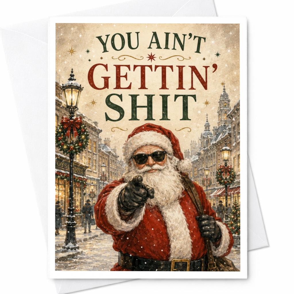 You Ain't Gettin' Shit Funny Christmas Card Santa Holiday Greeting Card Sarcastic Xmas Card For Friends C5774