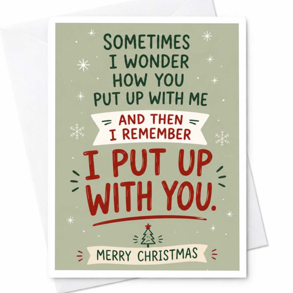 Sometimes I Wonder How You Put Up With Me And Then I Remember I Put Up With You. Merry Christmas Funny Christmas Card For Couple H C5792