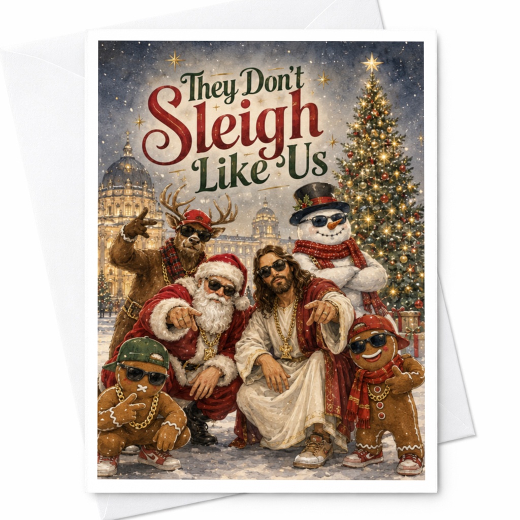 They Don't Sleigh Like Us Funny Christmas Card Santa And Friends Holiday Greeting Card For Him Husband Boyfriend C5806