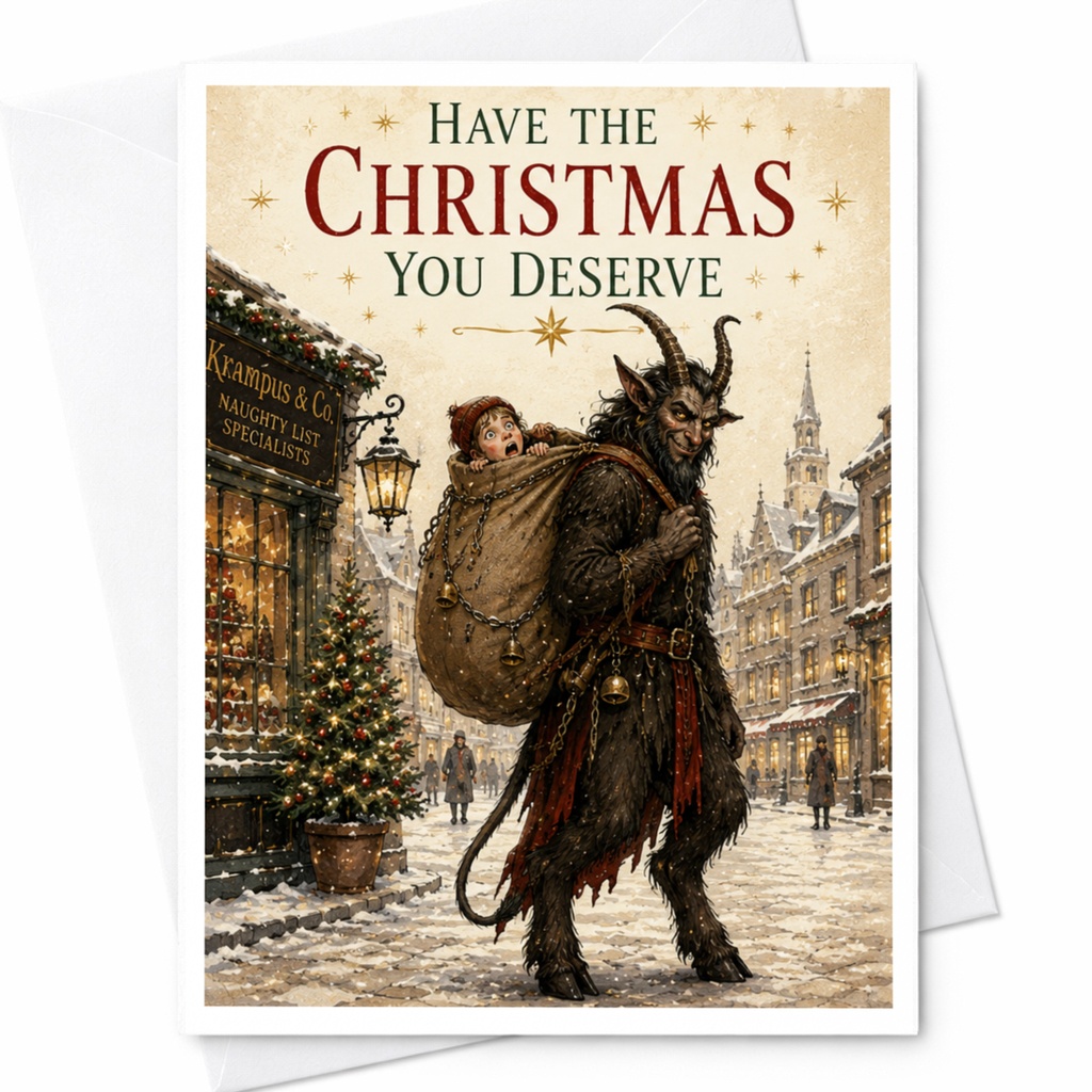 Have The Christmas You Deserve Funny Krampus Christmas Card Naughty Holiday Greeting Card For Friends Unique Xmas Card C5719