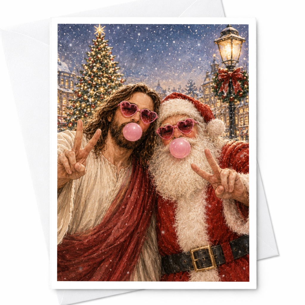 Santa And Jesus Funny Christmas Card Holiday Greeting Card With Heart Sunglasses Cute Festive Card For Friends Family C5818