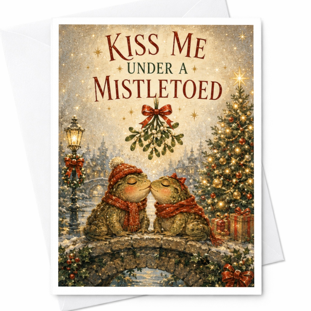 Kiss Me Under A Mistletoed Funny Christmas Card Cute Frogs Under Mistletoe Holiday Greeting Card For Couple Romantic Xmas C5729