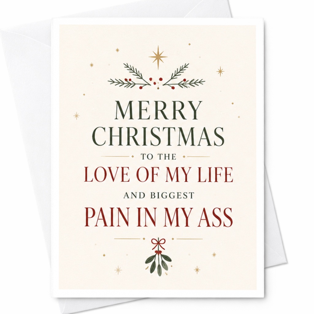 Merry Christmas To The Love Of My Life And Biggest Pain In My Ass Funny Christmas Card For Partner Husband Wife Holiday C5736