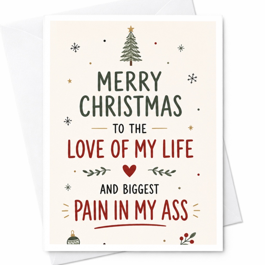 Merry Christmas To The Love Of My Life And Biggest Pain In My Ass Funny Christmas Card For Partner Husband Wife Holiday C5737