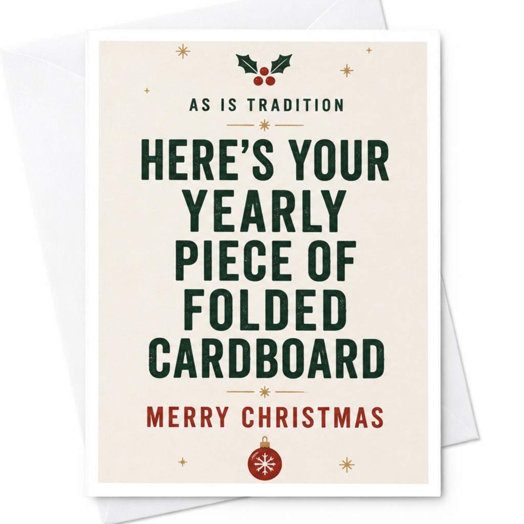 As Is Tradition Here's Your Yearly Piece Of Folded Cardboard Merry Christmas Funny Christmas Card For Friend Family Holiday C5746