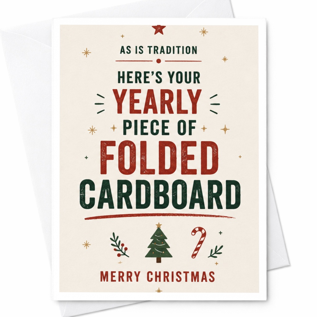 As Is Tradition Here's Your Yearly Piece Of Folded Cardboard Christmas Card Funny Holiday Greeting For Friends Family C5747