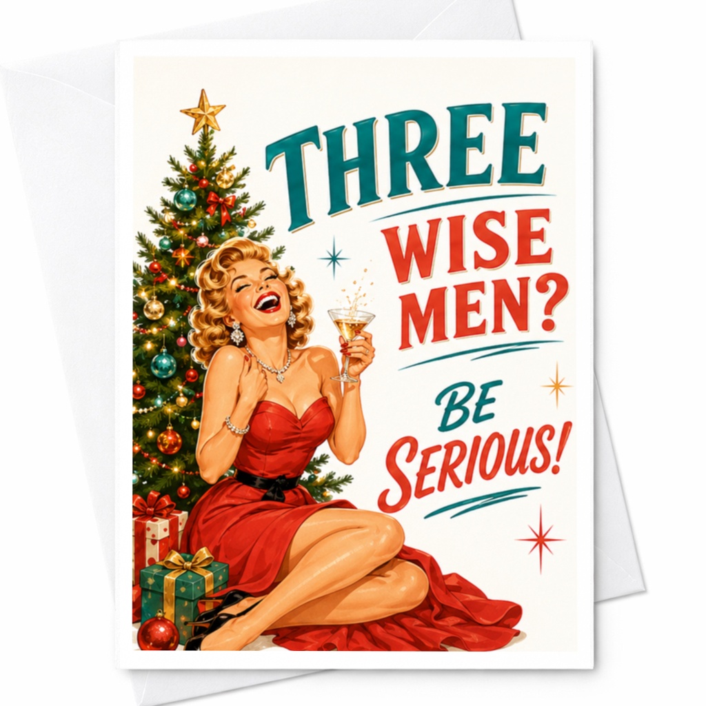 Three Wise Men? Be Serious! Funny Christmas Card Retro Holiday For Him Her Boyfriend Girlfriend Husband Wife C5749