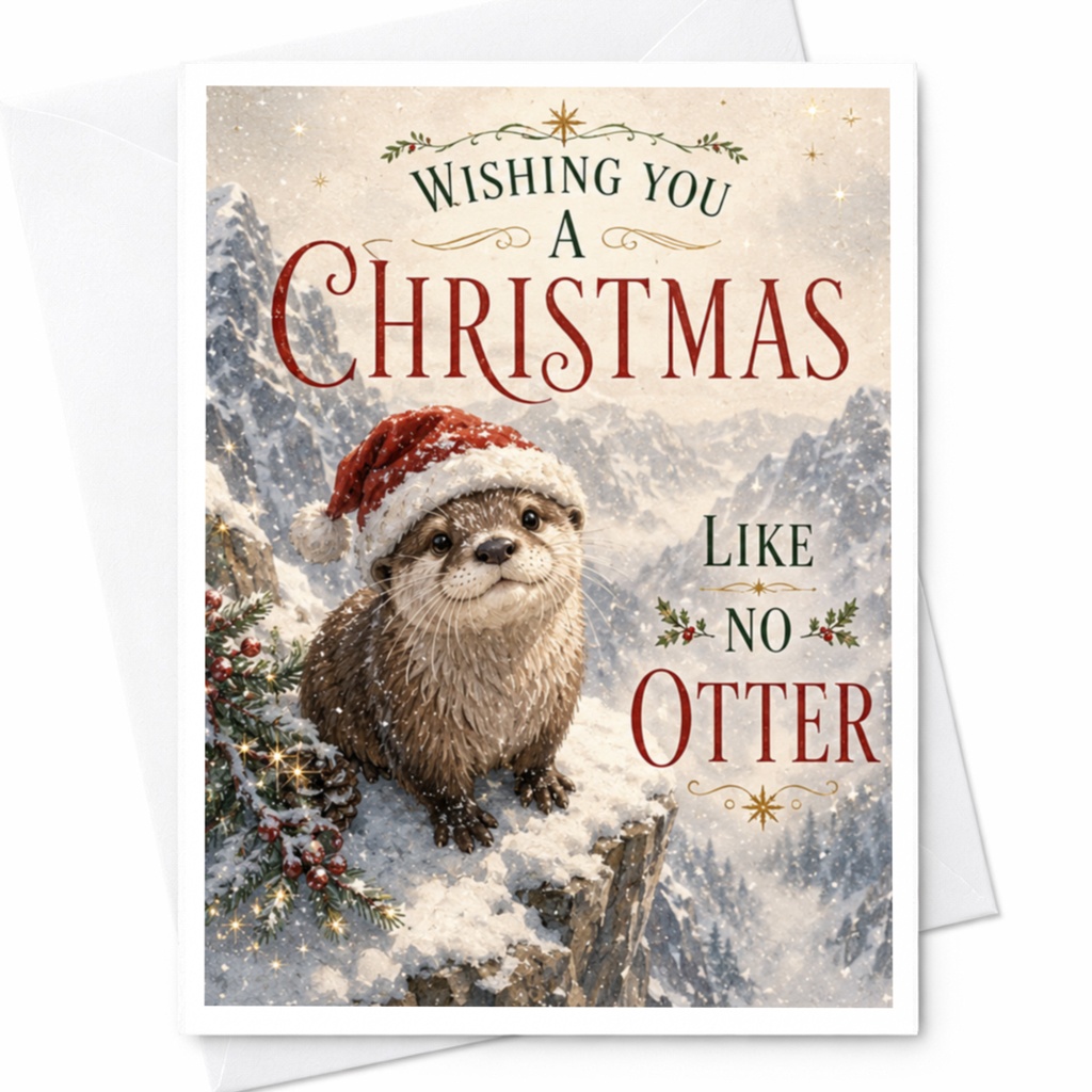 Wishing You A Christmas Like No Otter Funny Christmas Card Cute Otter Holiday Card Animal Lover Xmas Card For Friend C5752