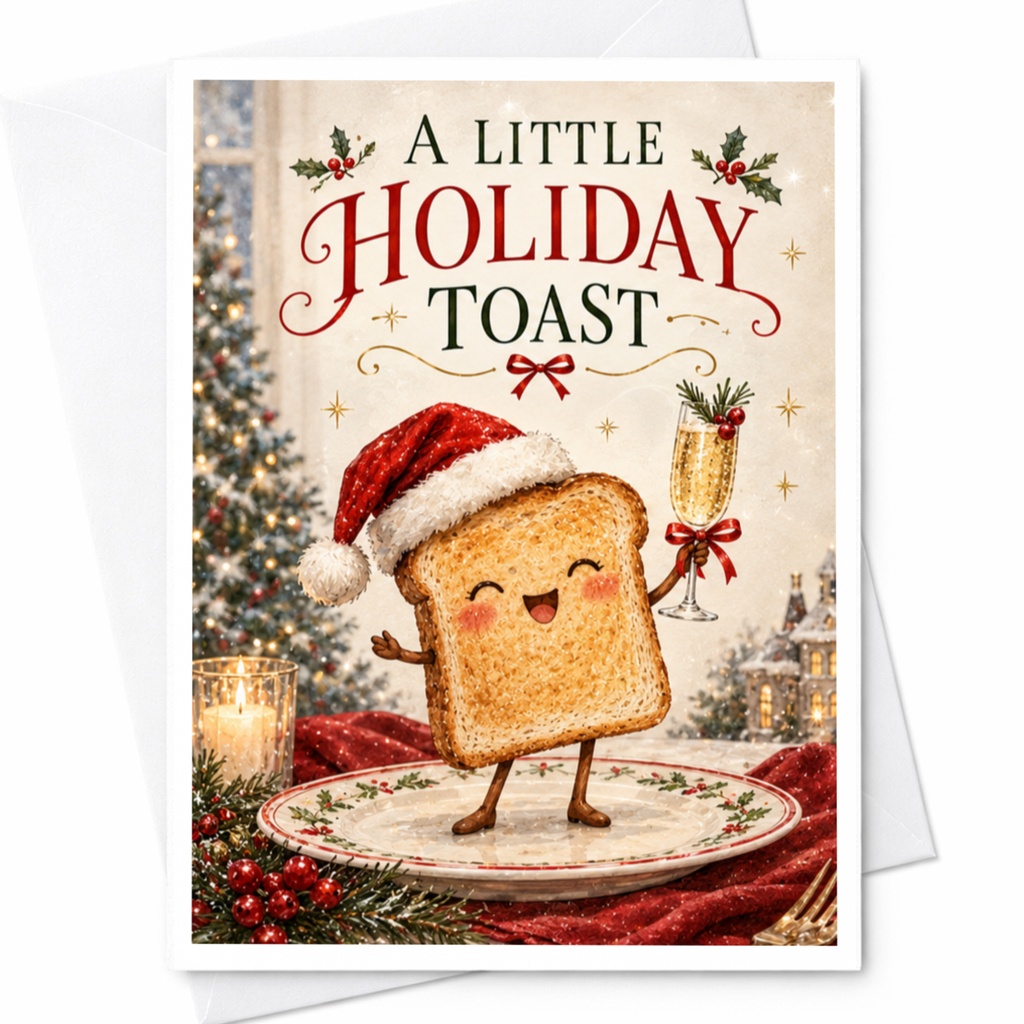 A Little Holiday Toast Funny Christmas Card Cute Toast Holiday Greeting Card For Family Friends Festive Celebration C5760