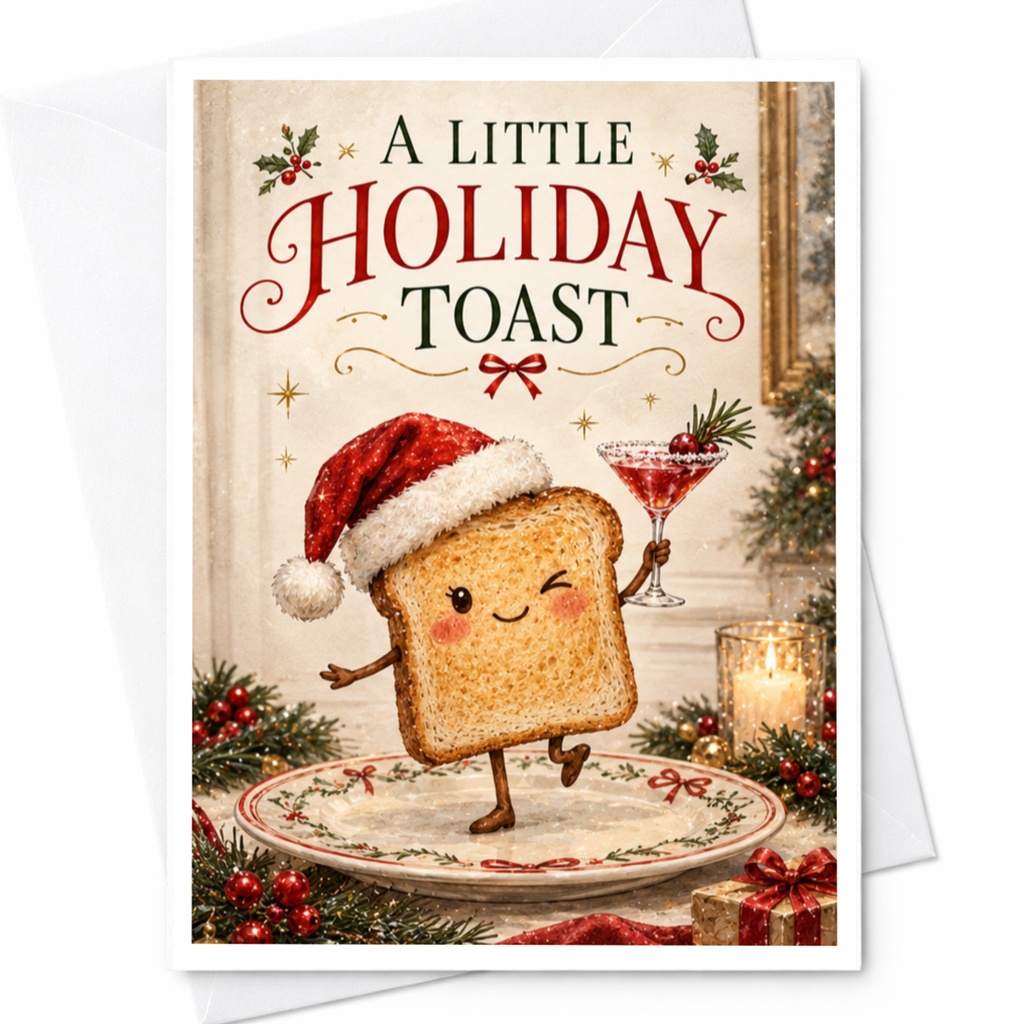 A Little Holiday Toast Funny Christmas Card Cute Toast Holiday Greeting Card For Family Friends Festive C5761