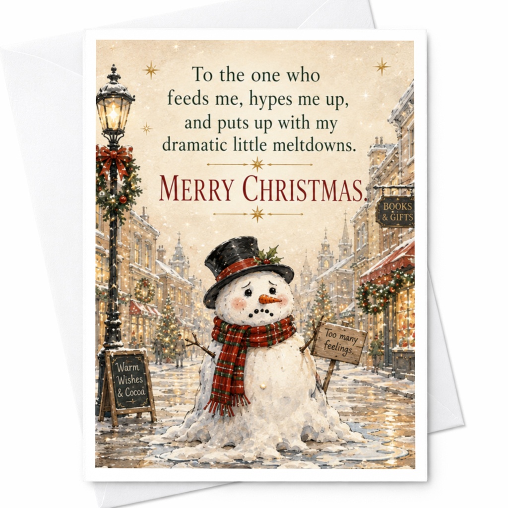 To The One Who Feeds Me Merry Christmas Card Funny Holiday Greeting Card For Partner Cute Snowman Christmas Card C5772
