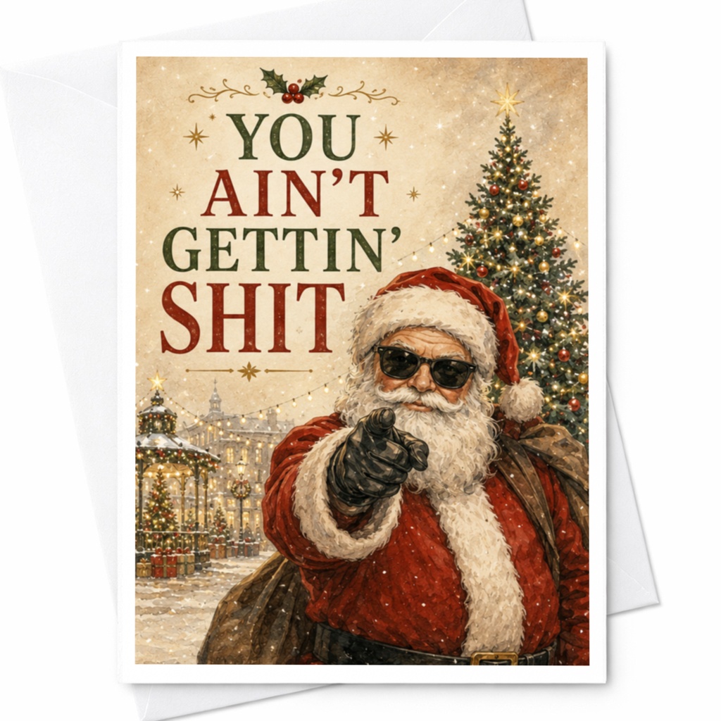 You Ain't Gettin' Shit Funny Christmas Card Santa With Sunglasses Holiday Sarcastic Greeting Card For Friends C5775