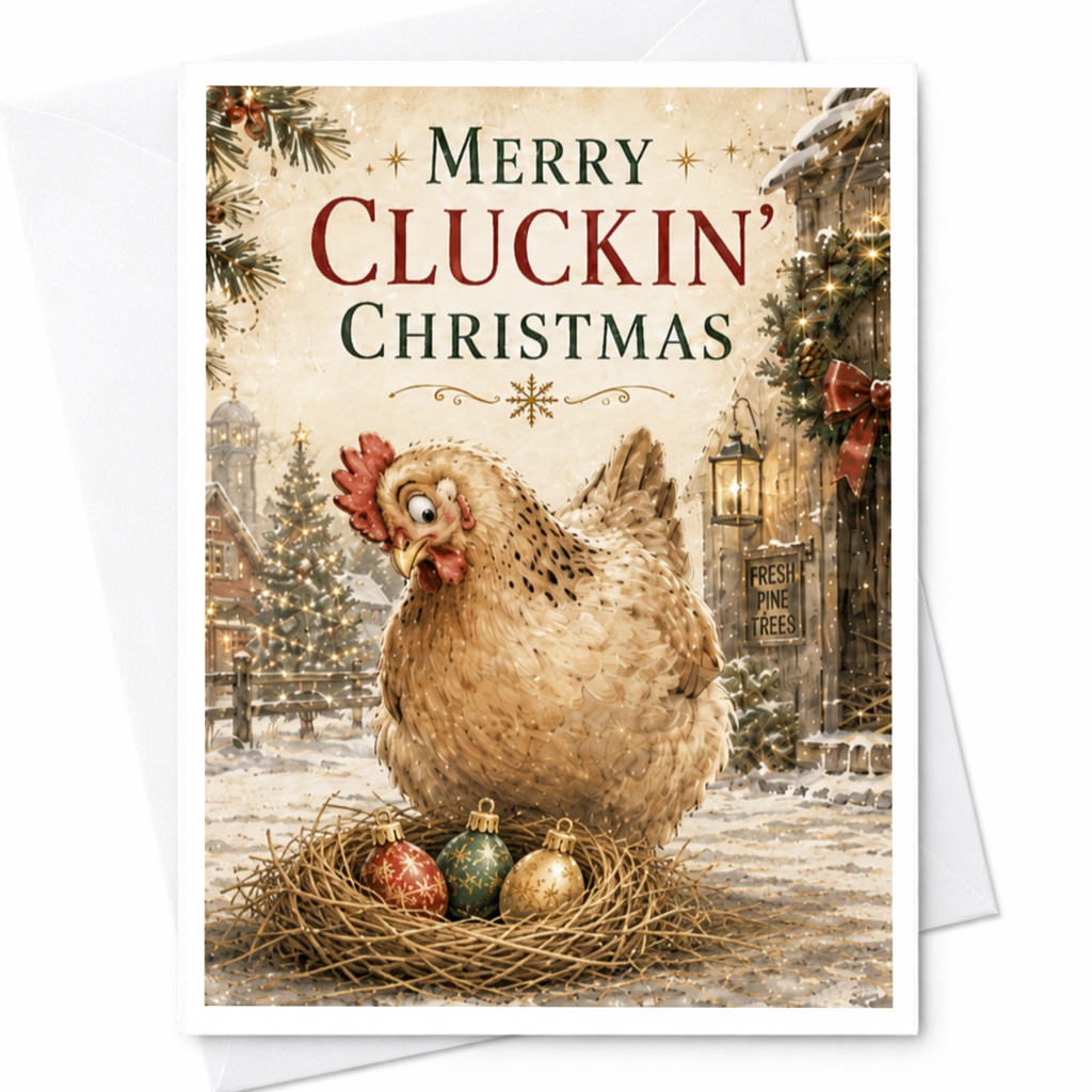 Merry Cluckin' Christmas Funny Chicken Christmas Card Holiday Farm Animal Greeting Card For Friends Family C5776