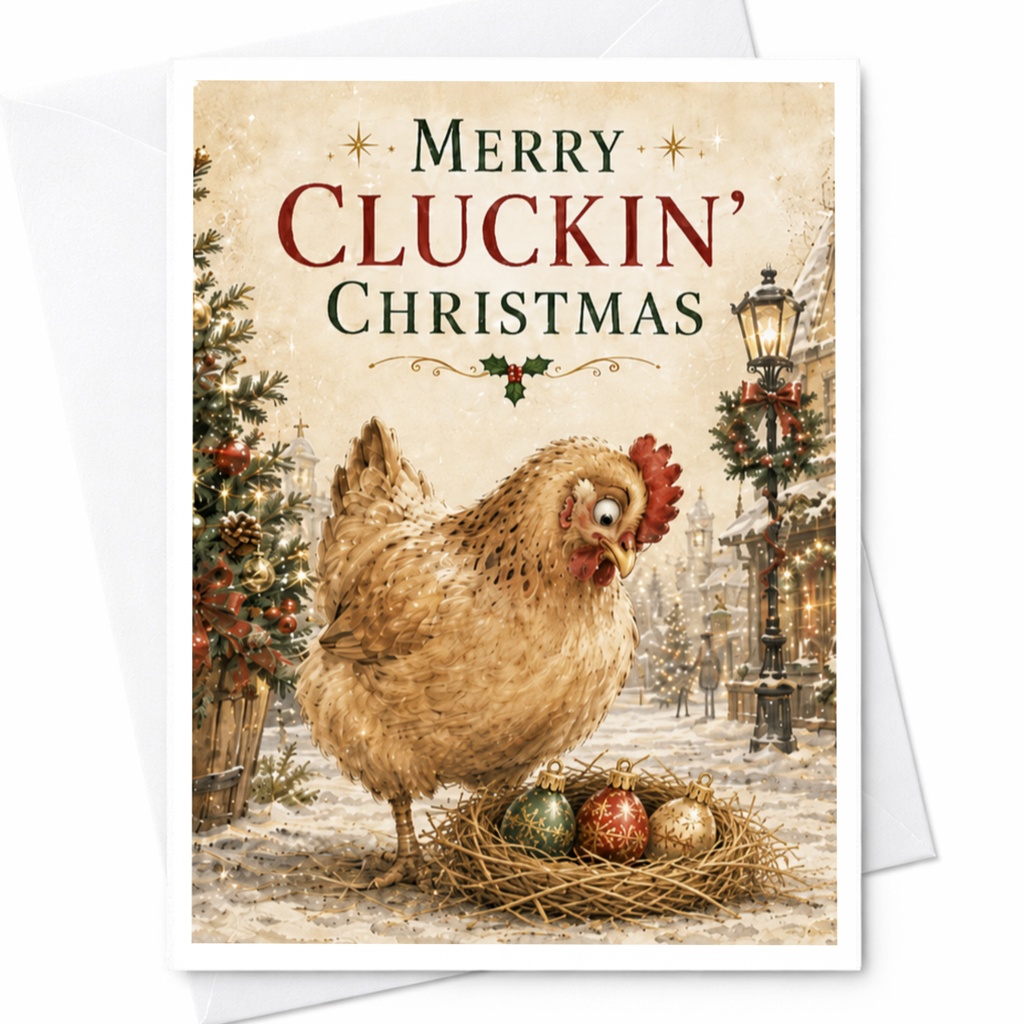 Merry Cluckin' Christmas Funny Chicken Christmas Card Holiday Greeting Card Animal Lover Cute Festive C5777