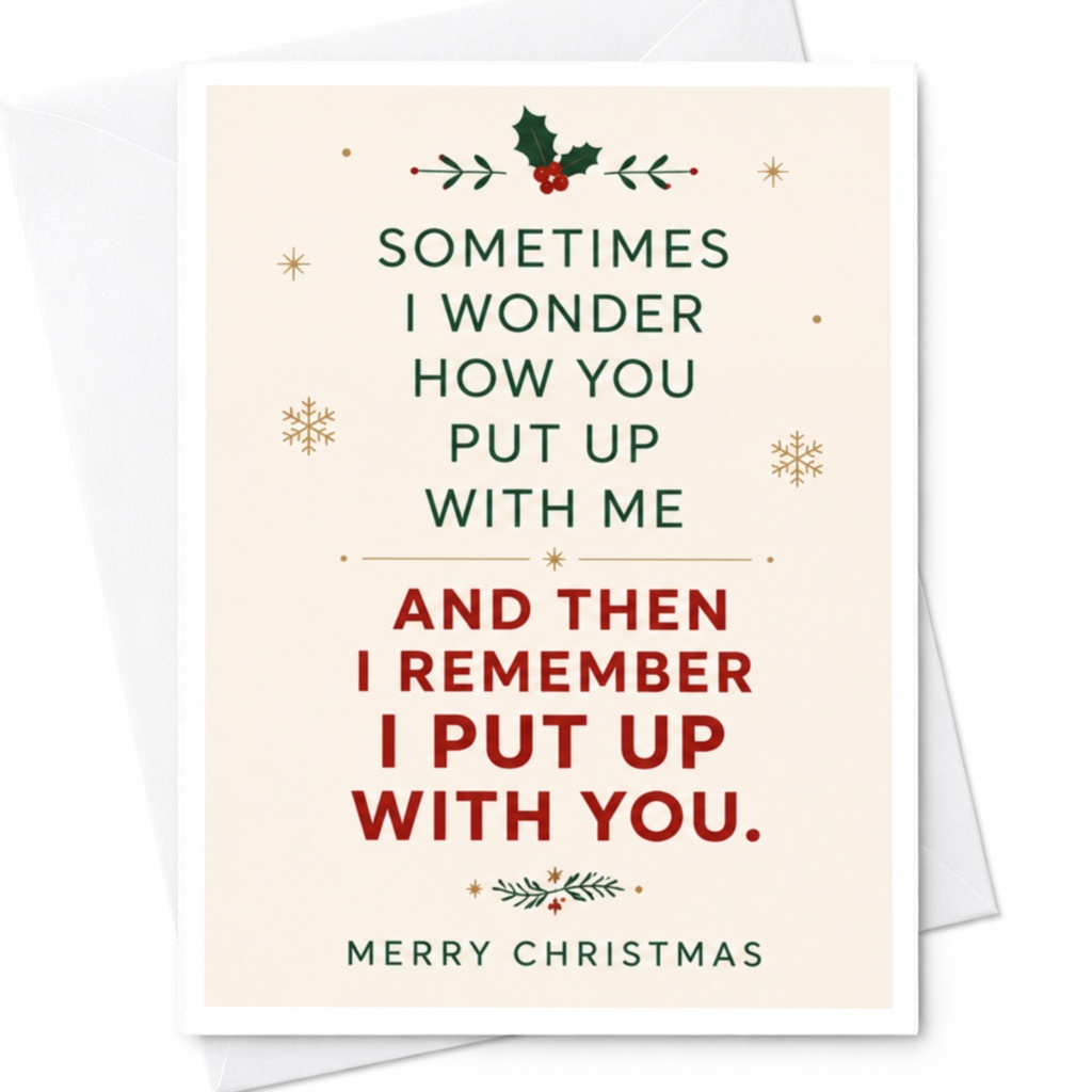 Sometimes I Wonder How You Put Up With Me Christmas Card Funny Holiday Greeting Card For Couple Cute Festive Card C5791