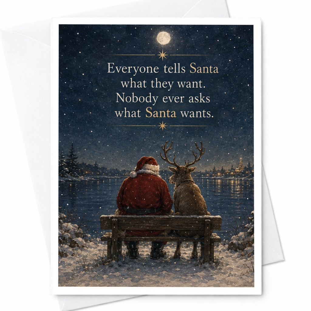 Everyone Tells Santa What They Want Christmas Card Funny Holiday Greeting Card Santa And Reindeer Winter Scene For Family C5793