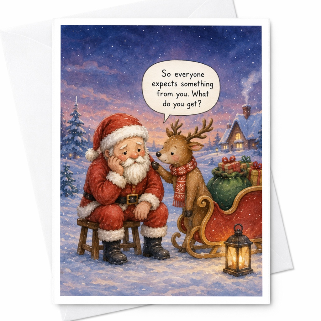 So Everyone Expects Something From You Christmas Card Funny Santa And Reindeer Holiday Greeting Card Cute Xmas Card For Friend C5796