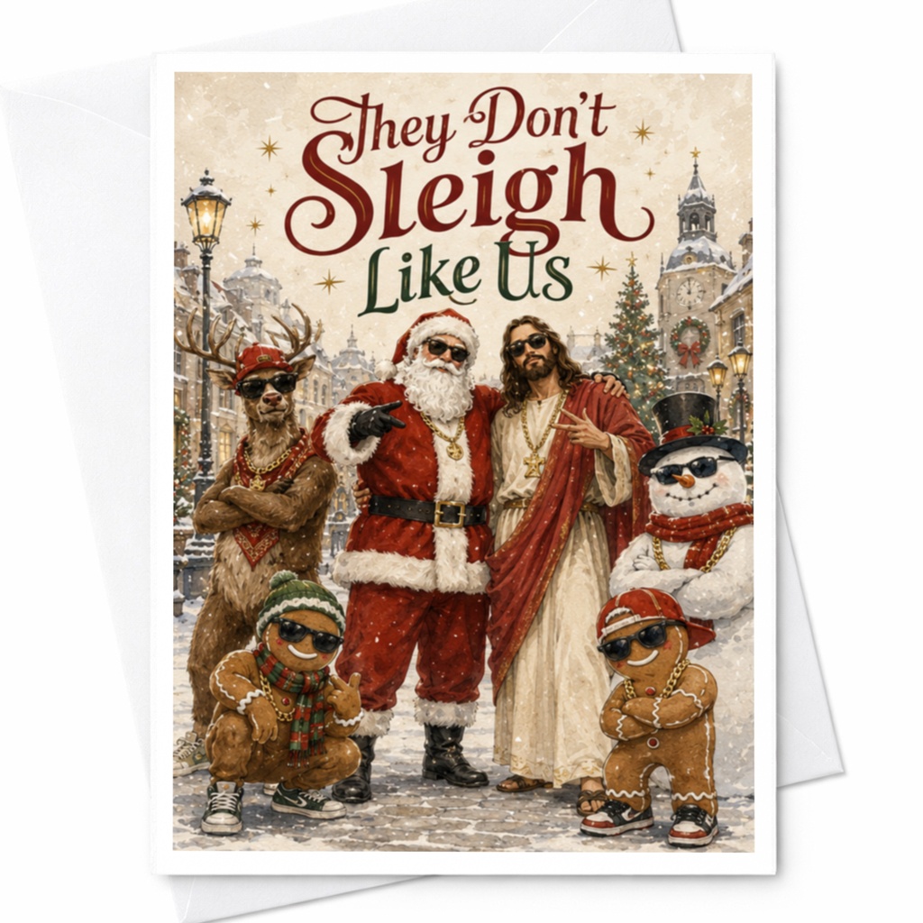 They Don't Sleigh Like Us Funny Christmas Card Santa And Friends Holiday Card For Him Husband Boyfriend C5805