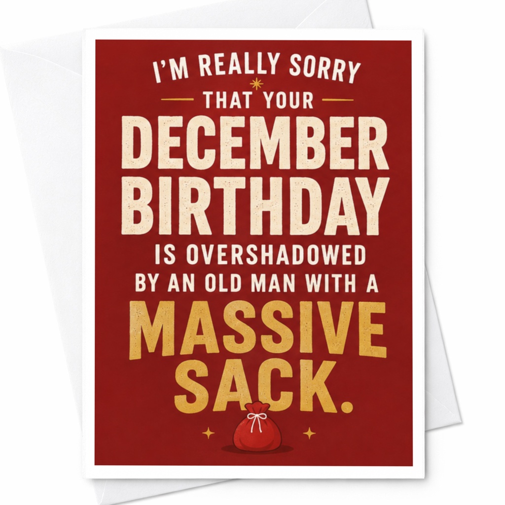 I'm Really Sorry That Your December Birthday Is Overshadowed Funny Birthday Card Christmas For Friend C5807