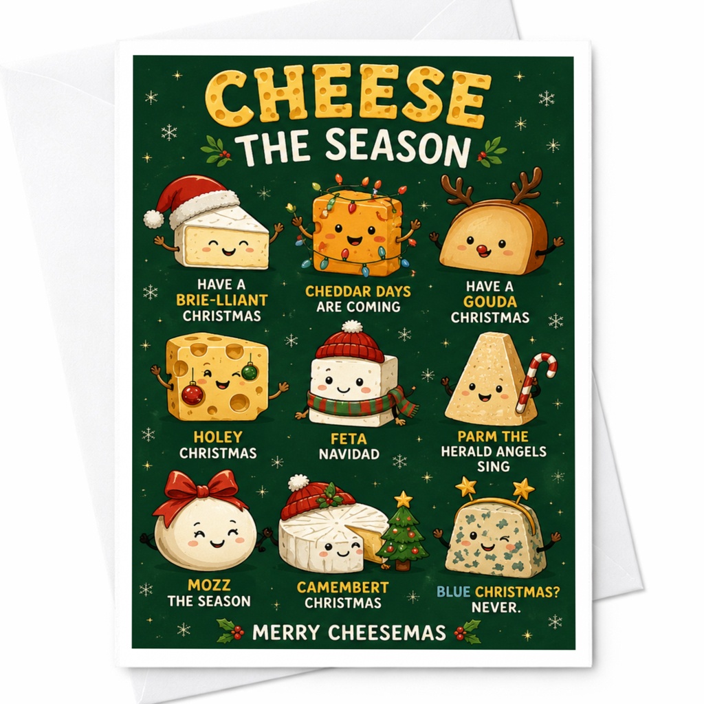 Cheese The Season Funny Christmas Card Cheese Lover Holiday Greeting Merry Cheesemas Cute Festive Card For Friends Family C5811