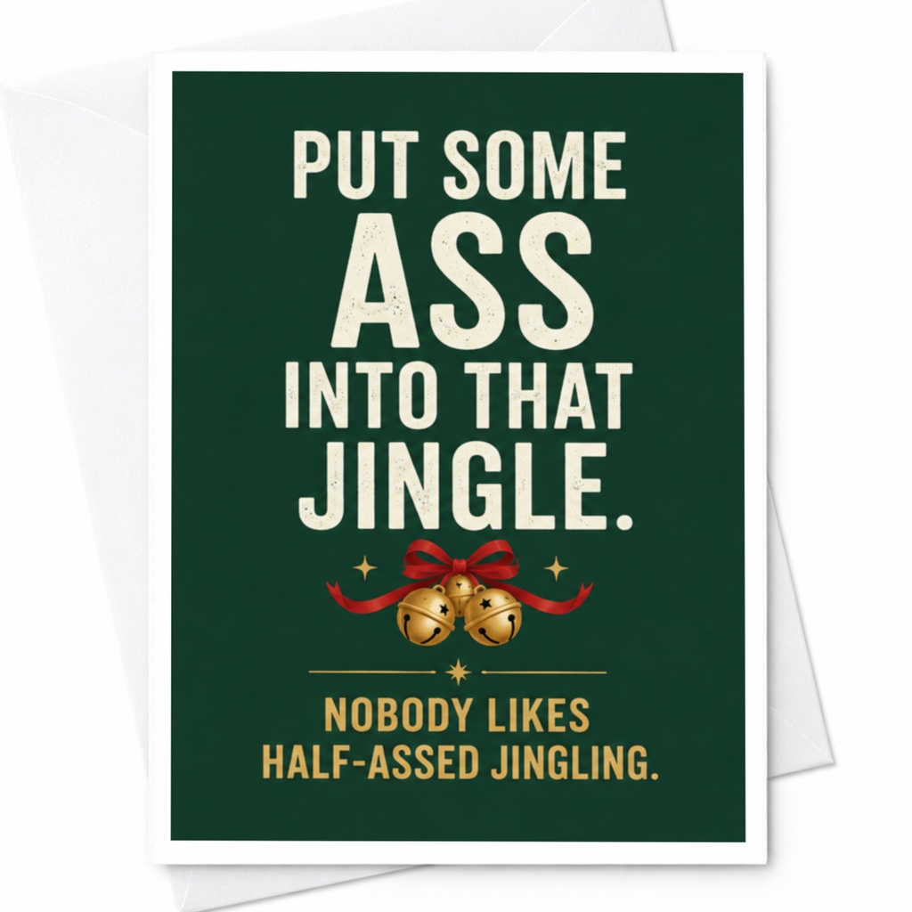 Put Some Ass Into That Jingle Funny Christmas Card Nobody Likes Half-Assed Jingling Holiday Card For Friends C5813