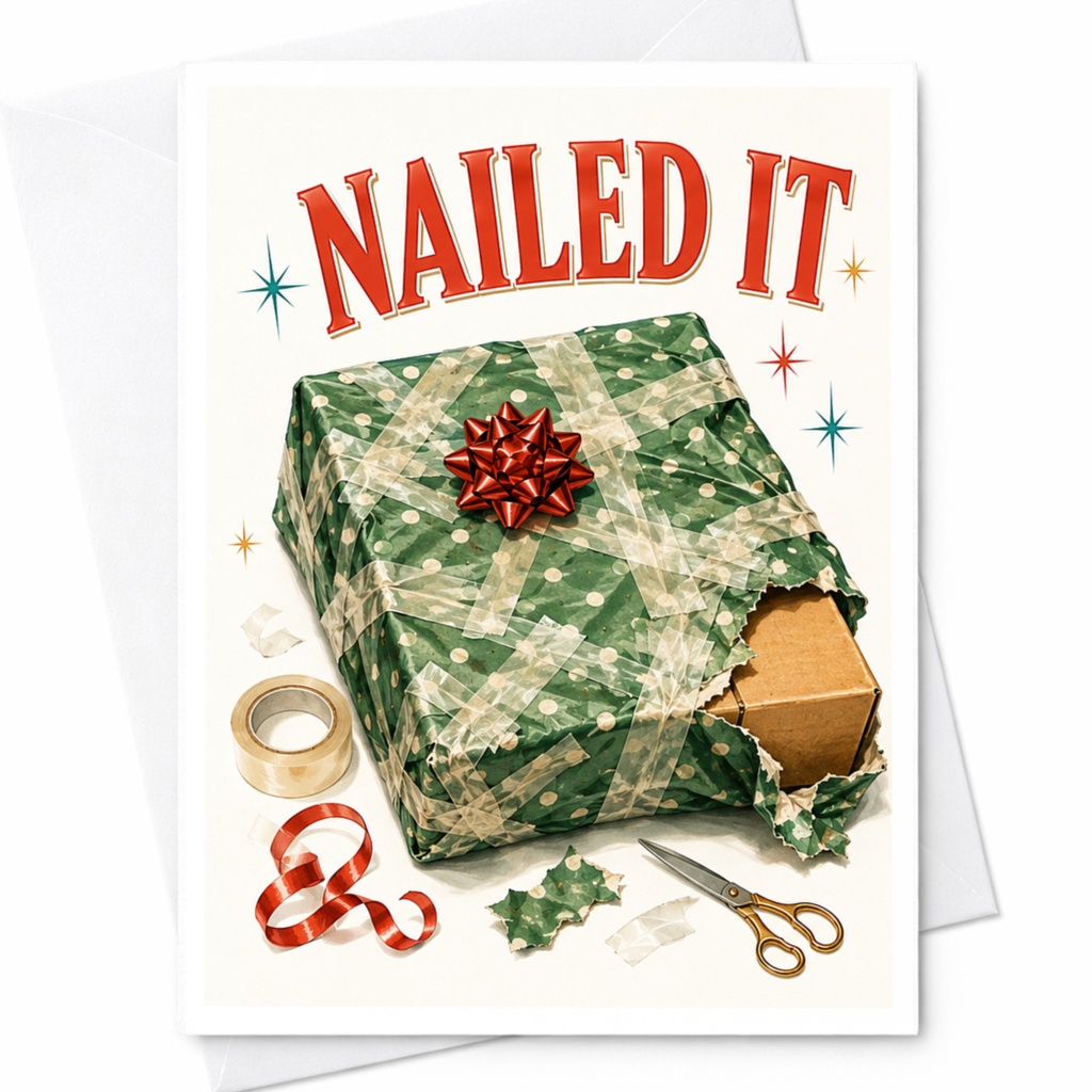 Nailed It Funny Christmas Card Holiday Greeting Card For Him Her Cheeky Xmas Card With Gift Wrapping C5827