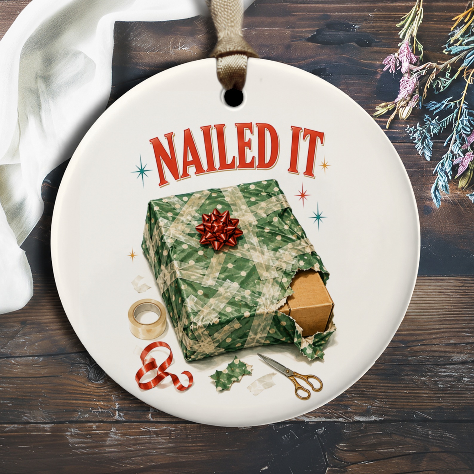 Nailed It Funny Christmas Ornament Wrapped Gift Holiday Decor Gag Gift For Friends Family Xmas Tree Decoration O1618