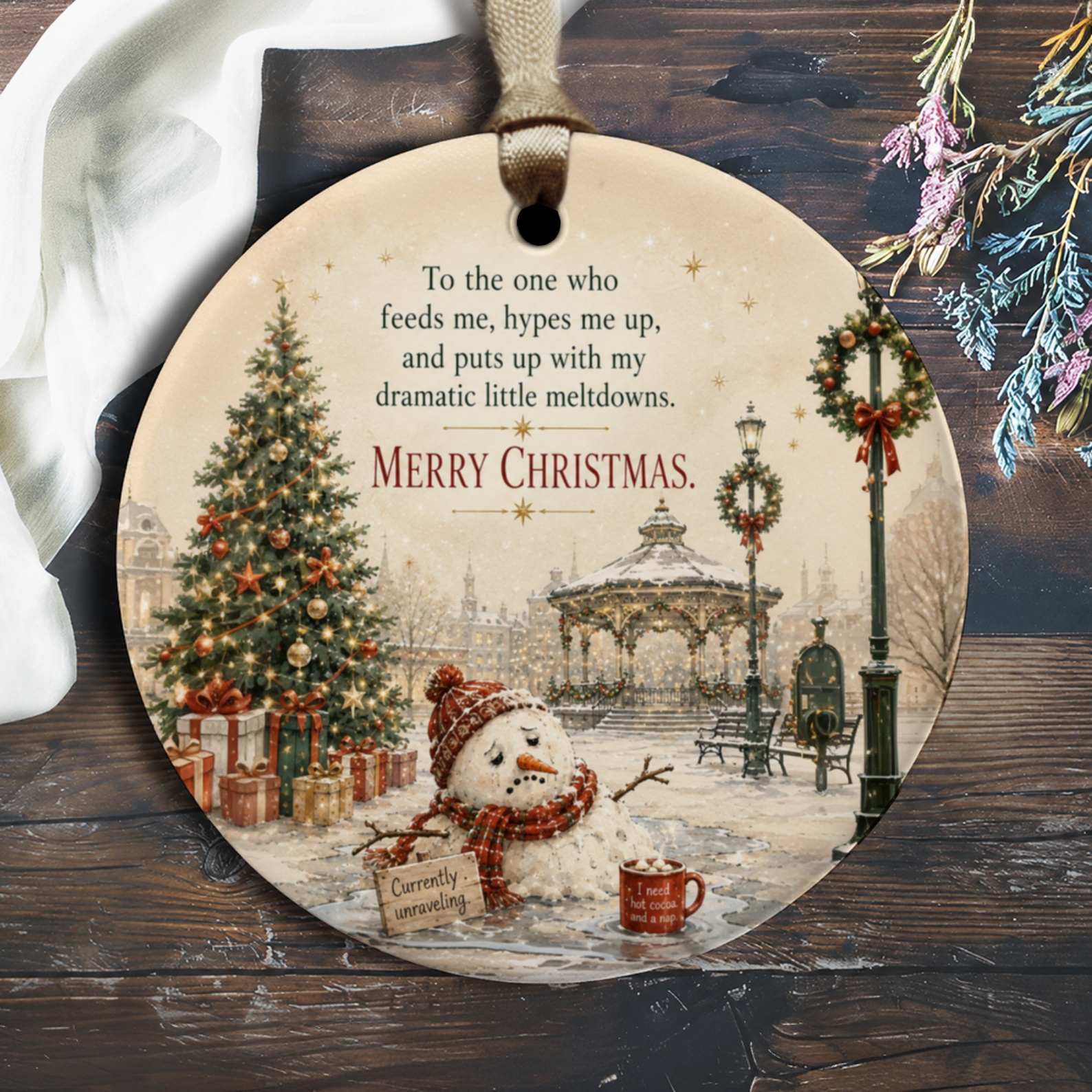 To The One Who Feeds Me Merry Christmas Ornament Cute Snowman Holiday Decor Winter Gift For Friend Family Christmas Tree Ornament O1627