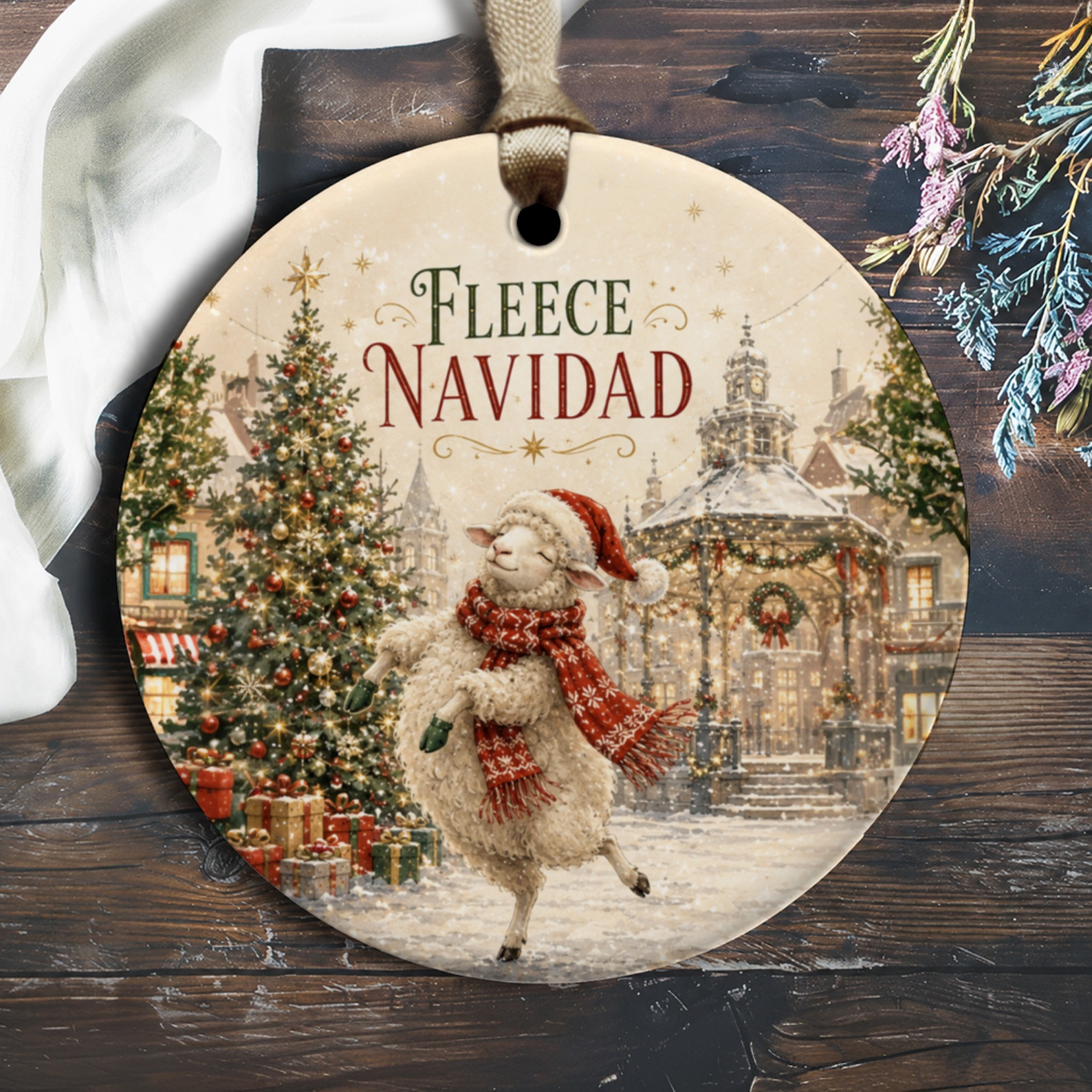 Fleece Navidad Christmas Ornament Cute Sheep Holiday Decor Festive Winter Scene Tree Decoration Gift For Animal Lover O1629