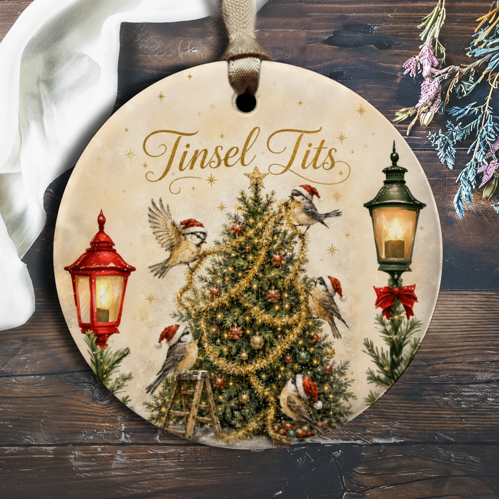 Tinsel Tits Christmas Ornament Cute Birds Decorating Tree Holiday Decor Festive Winter Decoration Gift For Bird Lovers O1641