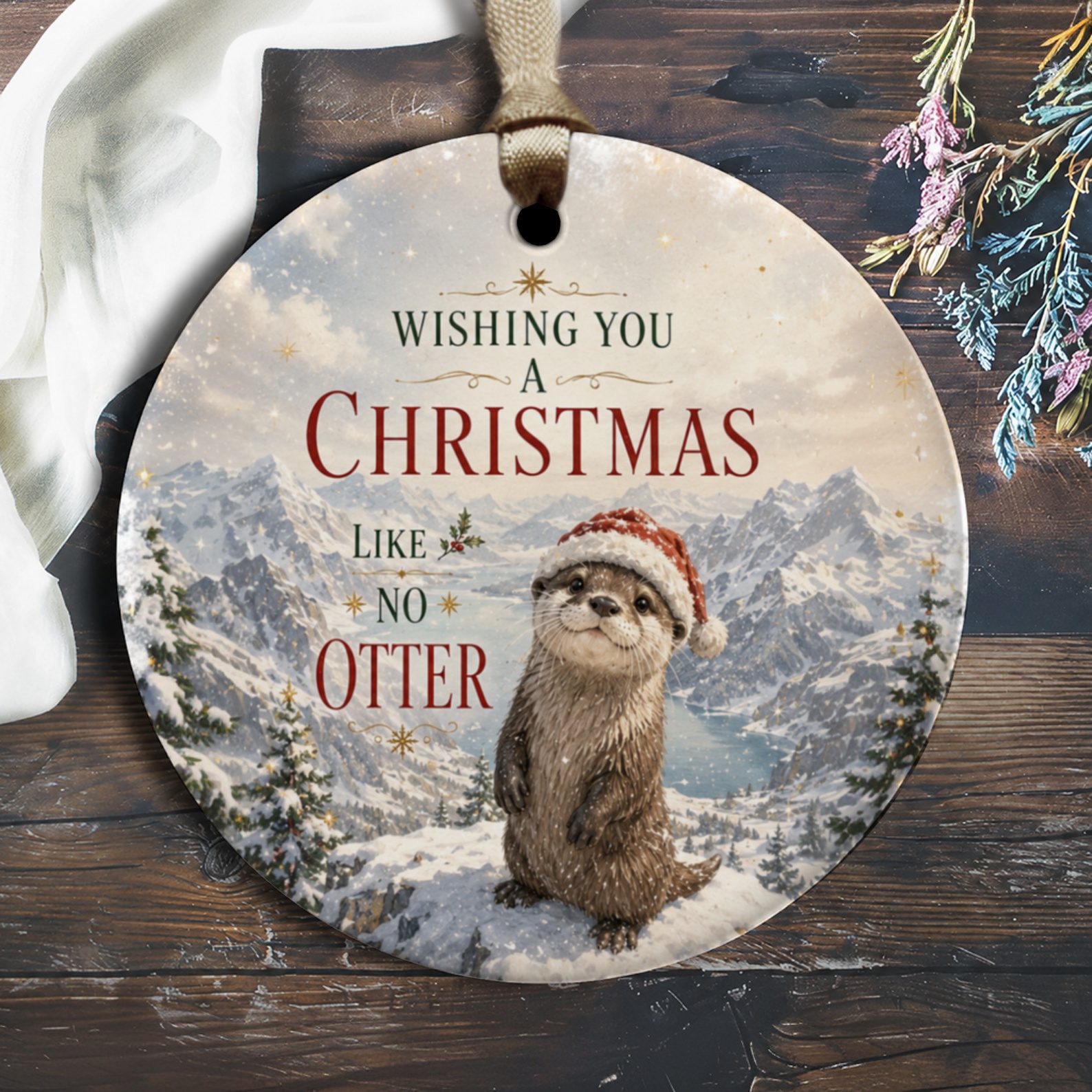 Wishing You A Christmas Like No Otter Cute Otter Ornament Christmas Decoration Animal Lover Holiday Decor Winter Scene O1652