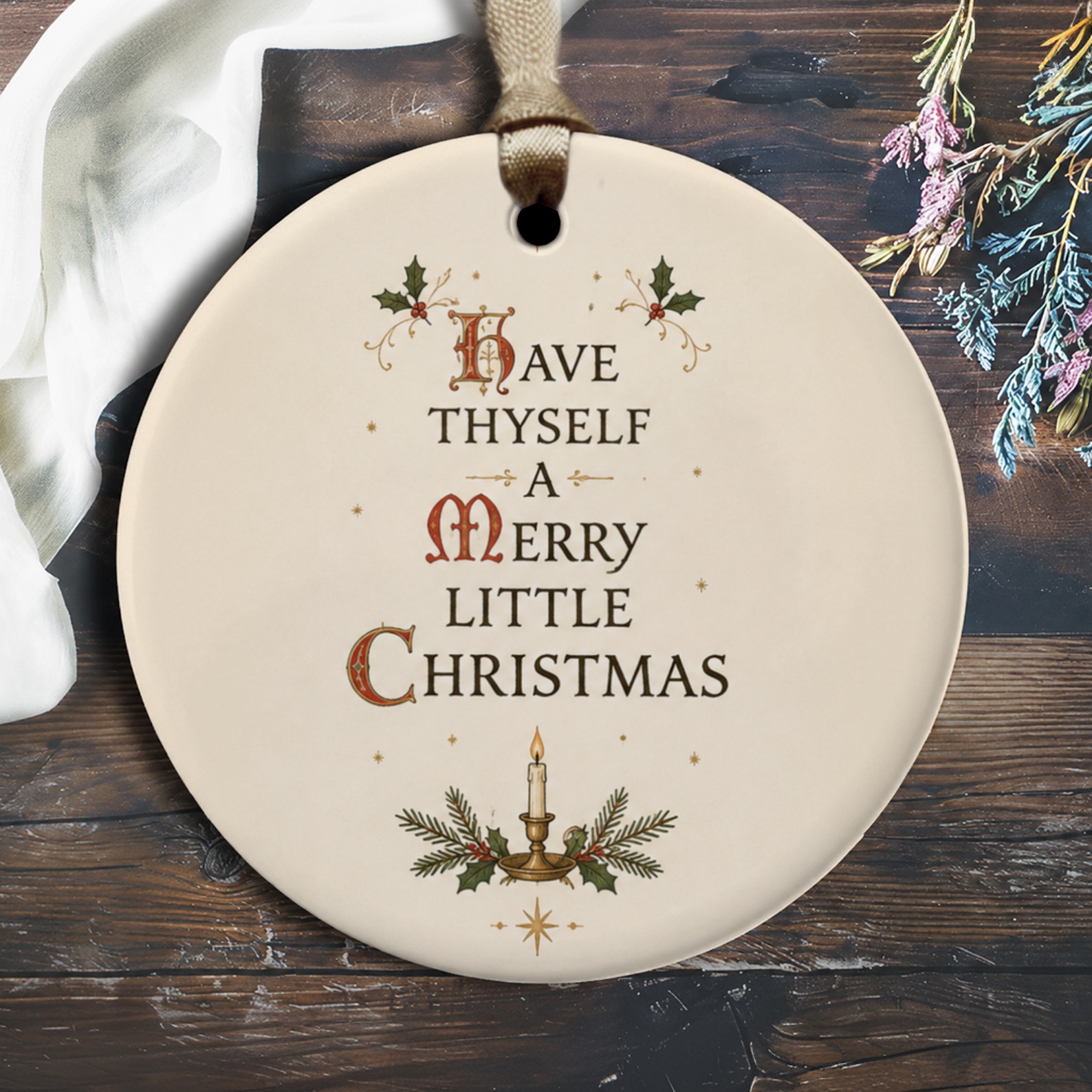 Have Thyself A Merry Little Christmas Ornament Holiday Decor Candle Holly Festive Christmas Tree Decoration Gift O1657