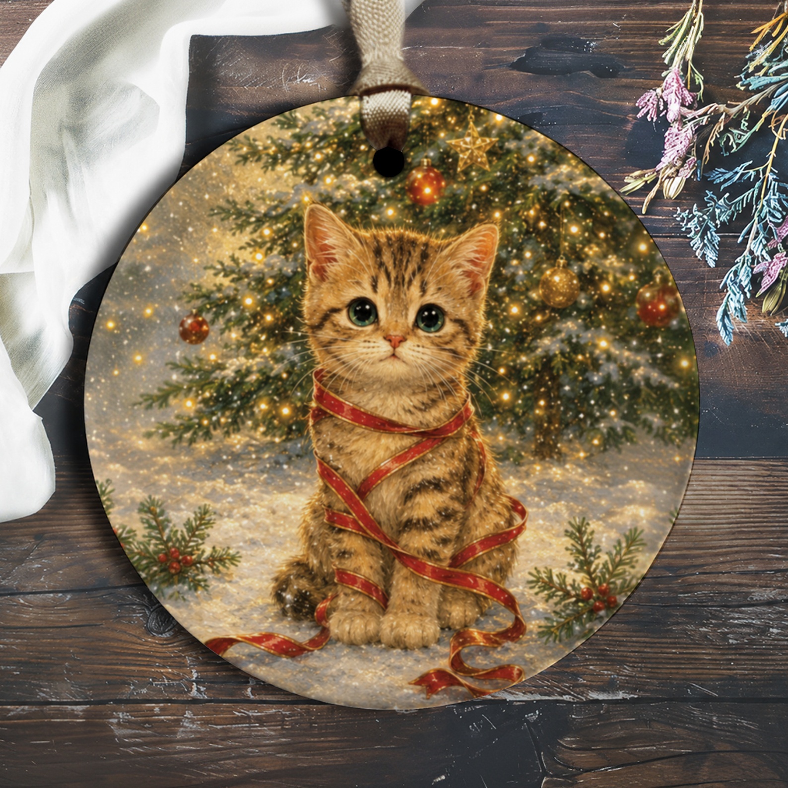 Cute Kitten Christmas Ornament Holiday Tree Decoration Cat Lover Gift Festive Winter Decor Adorable Pet Ornament O1662