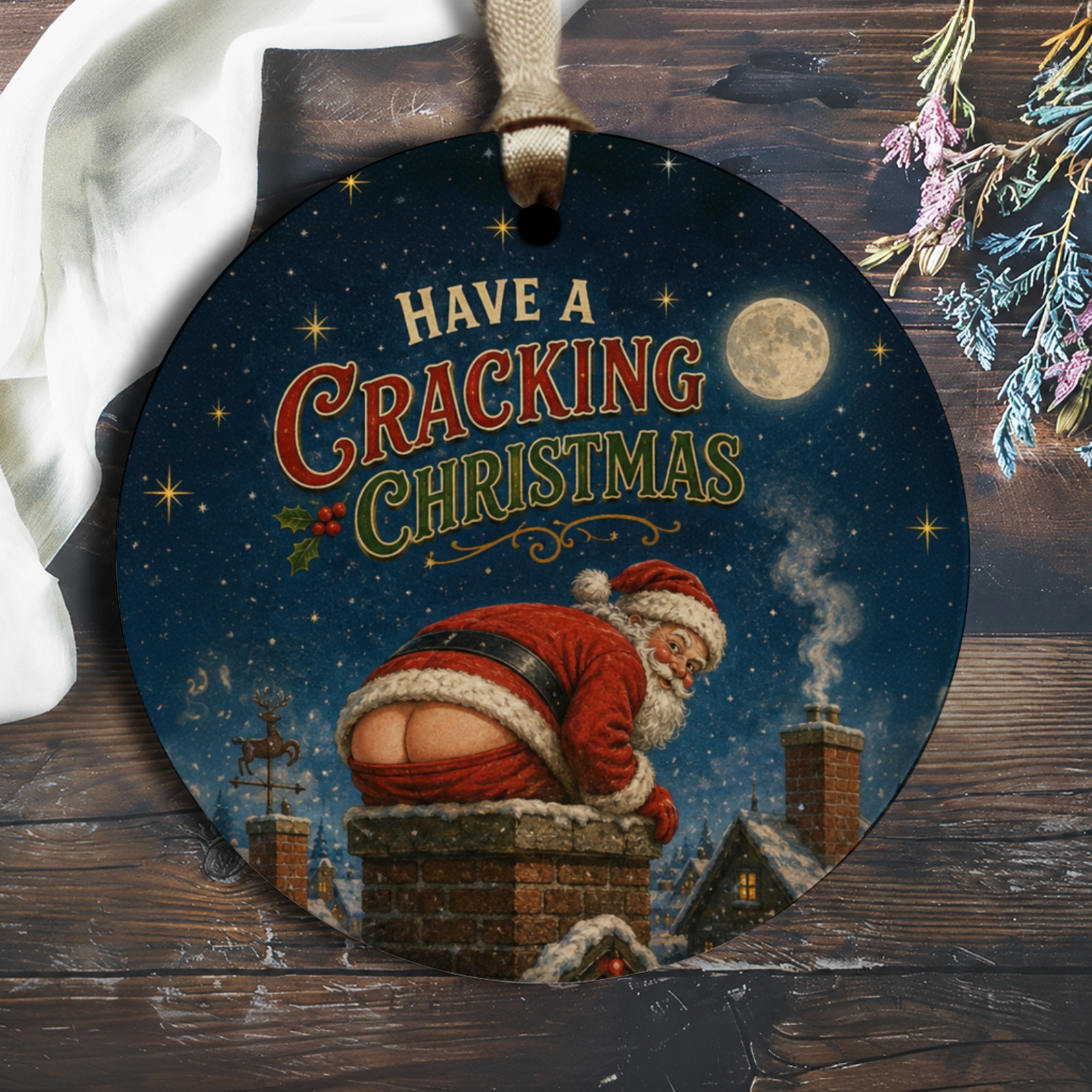 Have A Cracking Christmas Funny Santa Ornament Christmas Decor Holiday Gift For Him Her Festive Tree Decoration O1663