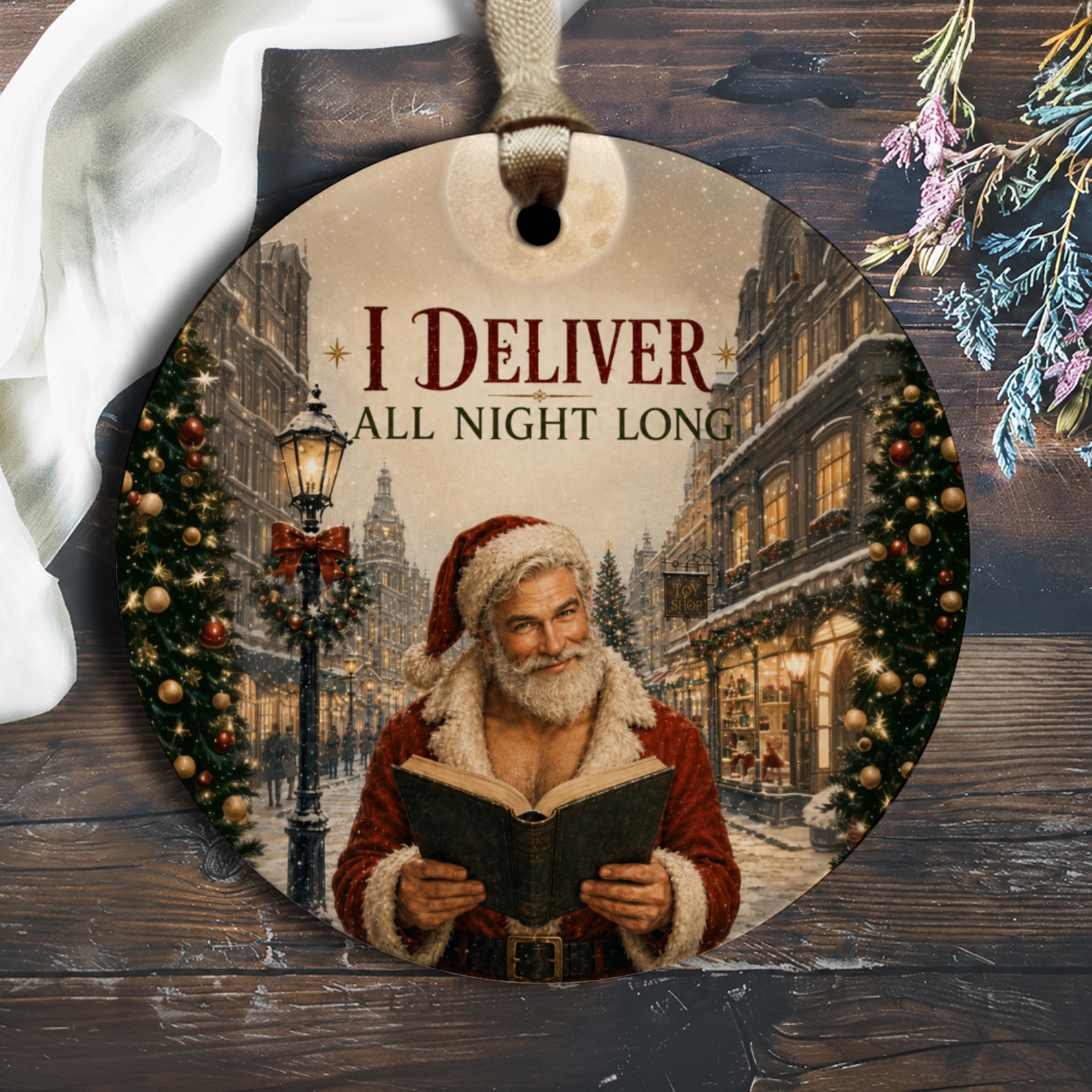 I Deliver All Night Long Christmas Ornament Santa Claus Festive Holiday Decor Funny Gift For Him Her Xmas Tree Decoration O1669
