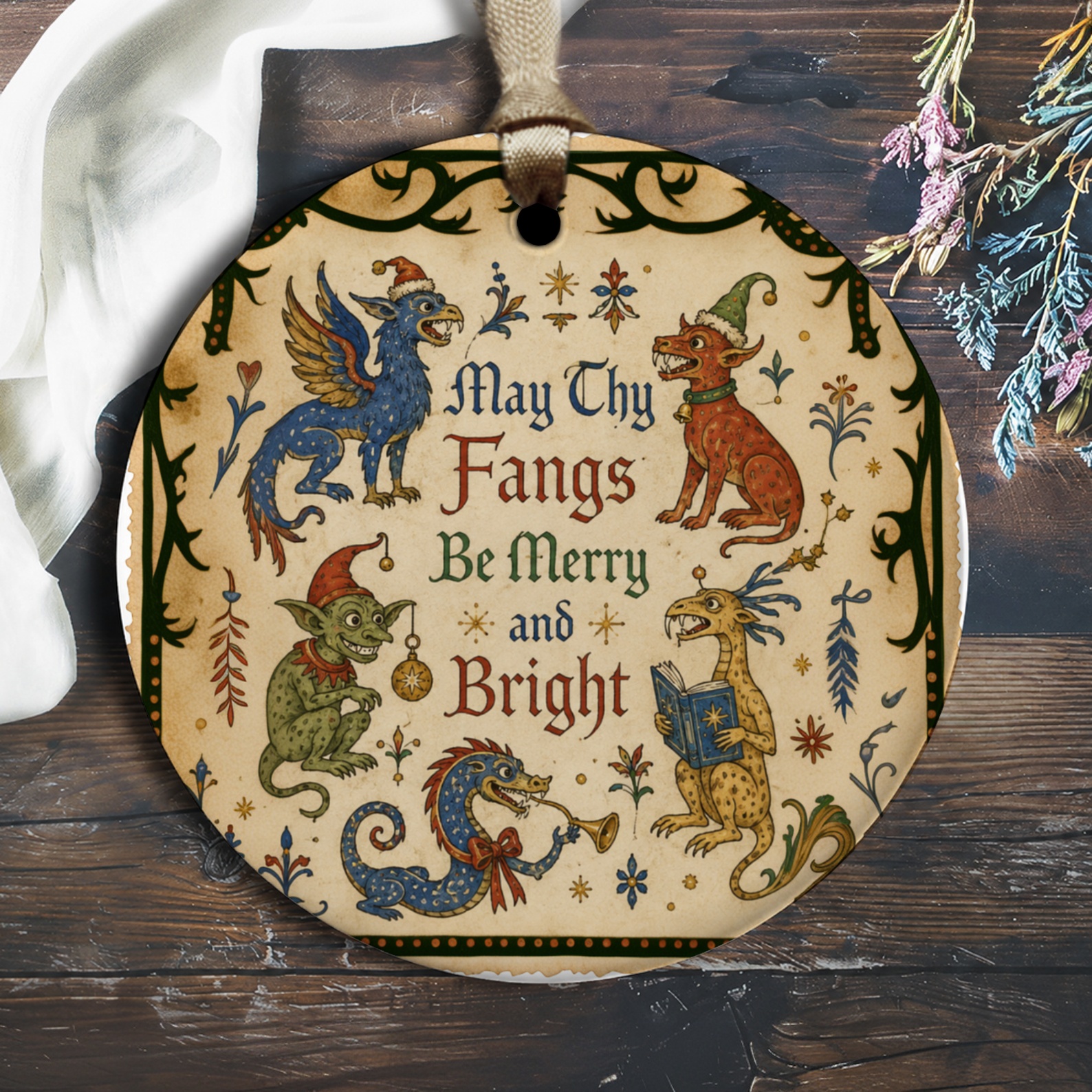 May Thy Fangs Be Merry And Bright Christmas Ornament Fantasy Creatures Holiday Decor Gothic Style Unique Gift O1690