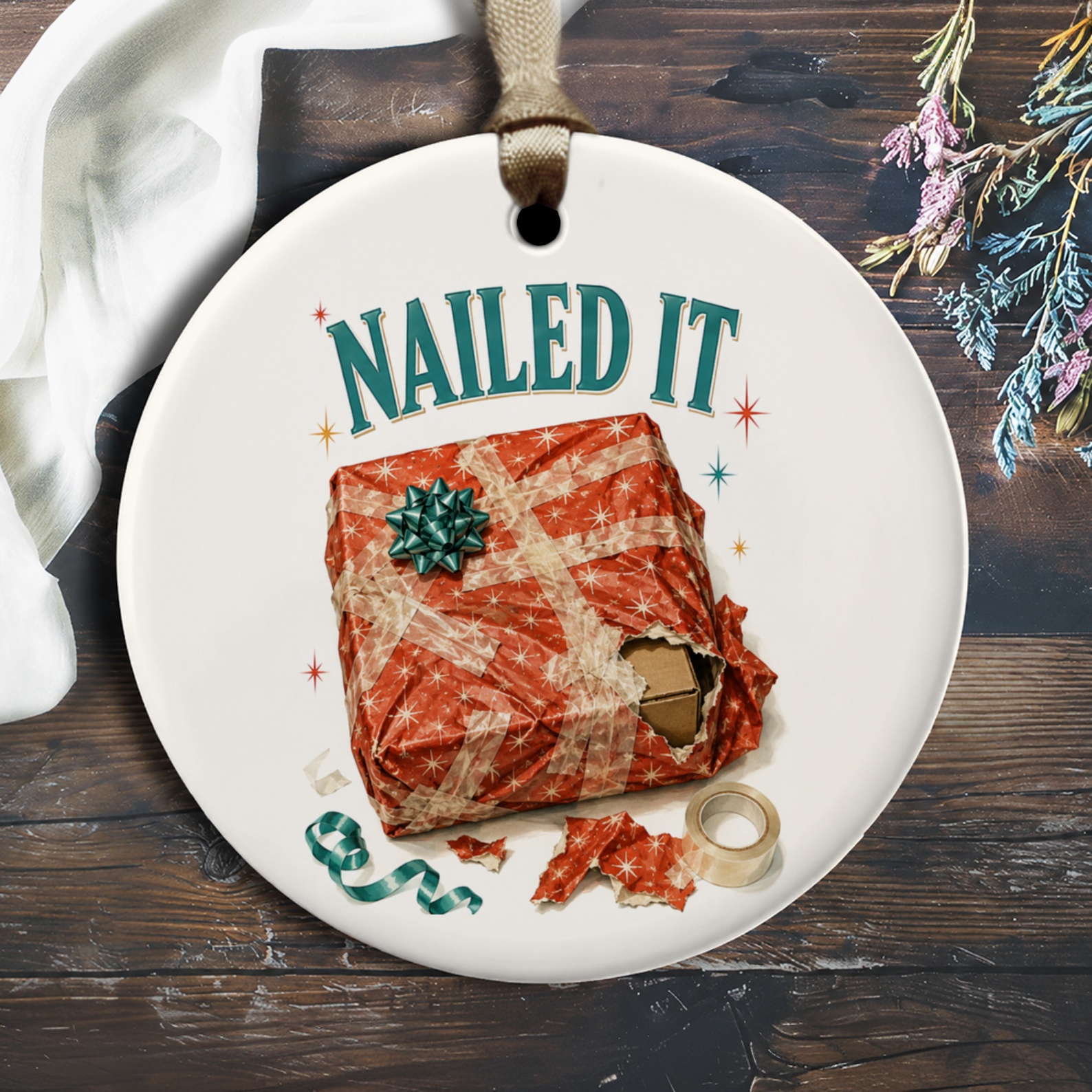 Nailed It Funny Christmas Ornament Wrapped Gift Holiday Decor Gag Gift Idea For Friends Family Xmas Tree O1617