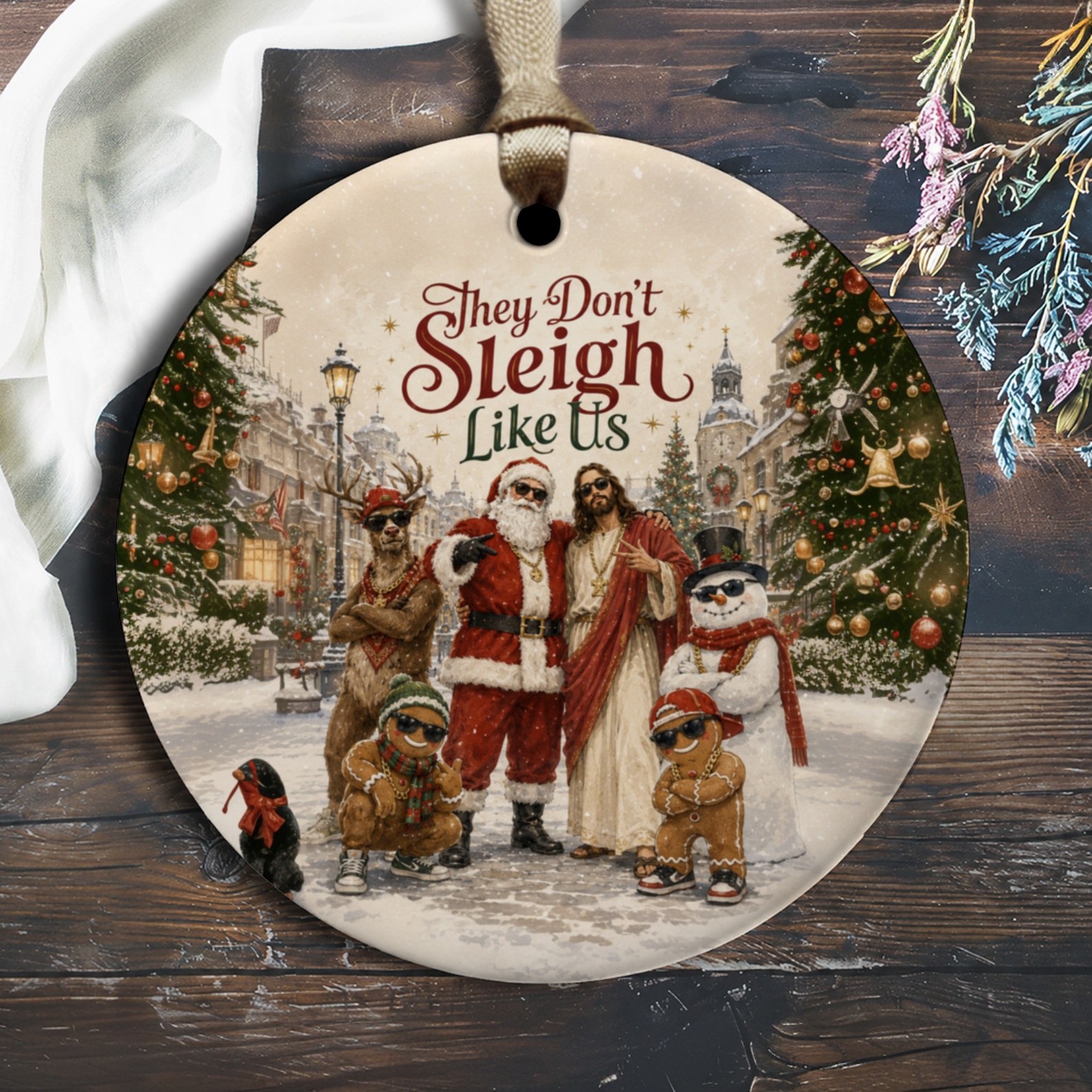 They Don't Sleigh Like Us Christmas Ornament Funny Santa Holiday Decor Festive Tree Decoration Unique Gift Idea O1620