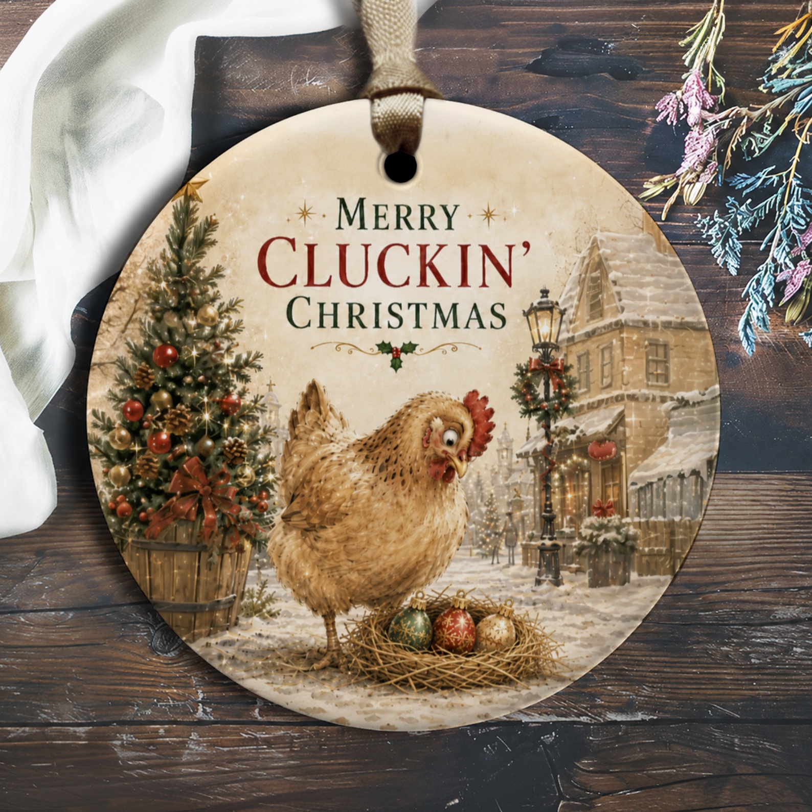 Merry Cluckin' Christmas Funny Chicken Ornament Holiday Decor Farmhouse Style Christmas Tree Decoration Gift O1623