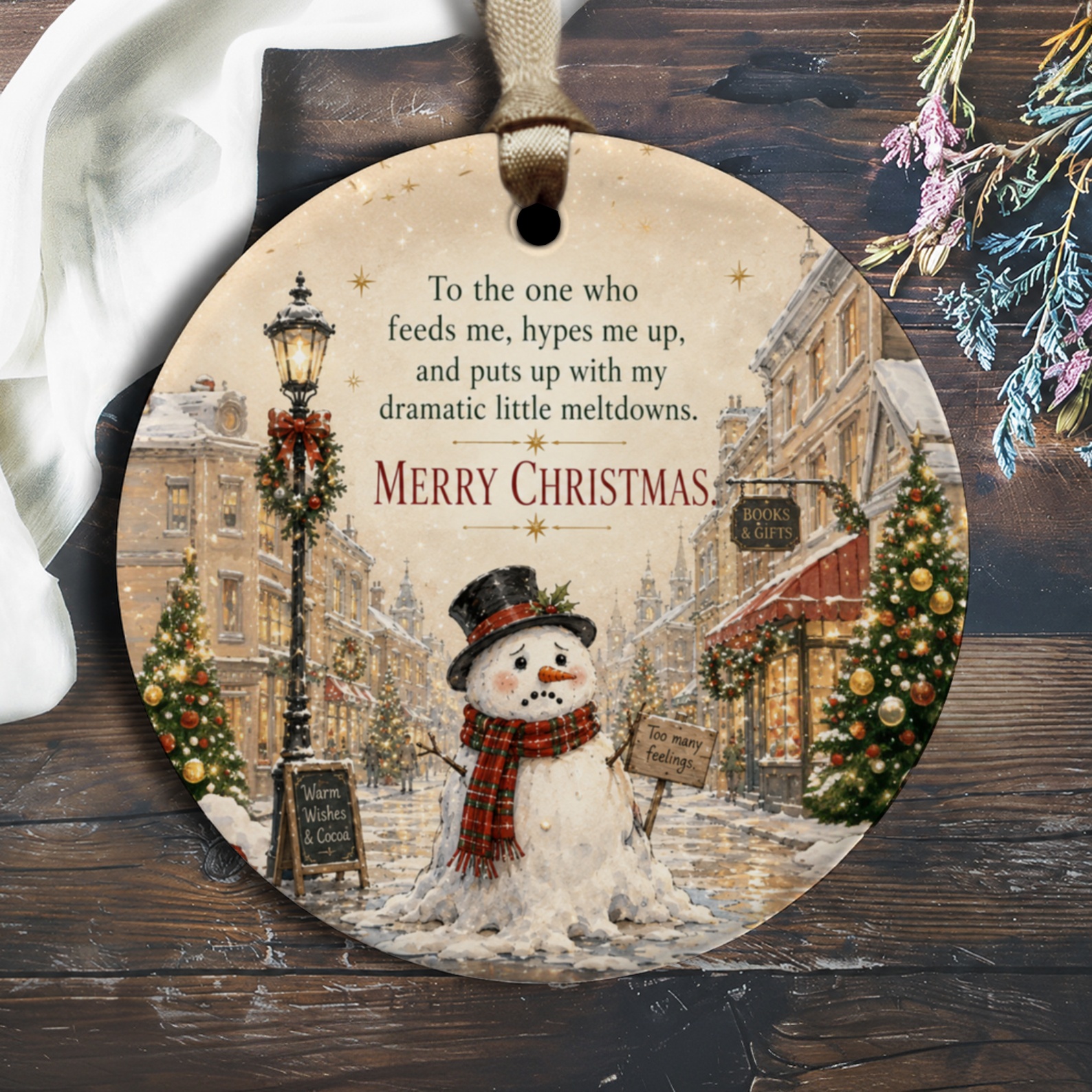 To The One Who Feeds Me Merry Christmas Ornament Funny Snowman Holiday Decor Winter Festive Gift For Friend Cute Xmas Ornament O1628