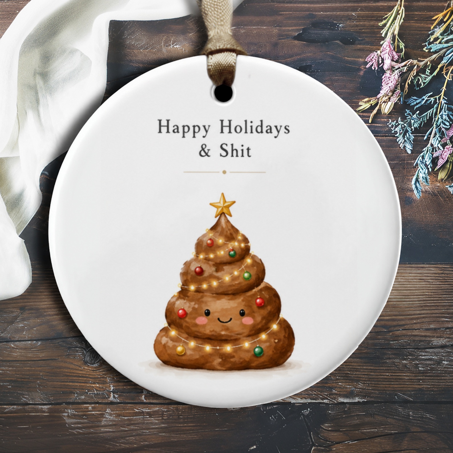 Happy Holidays & Shit Funny Christmas Ornament Cute Poop Emoji Tree Holiday Decor Gag Gift For Friends Unique Xmas Ornament O1647