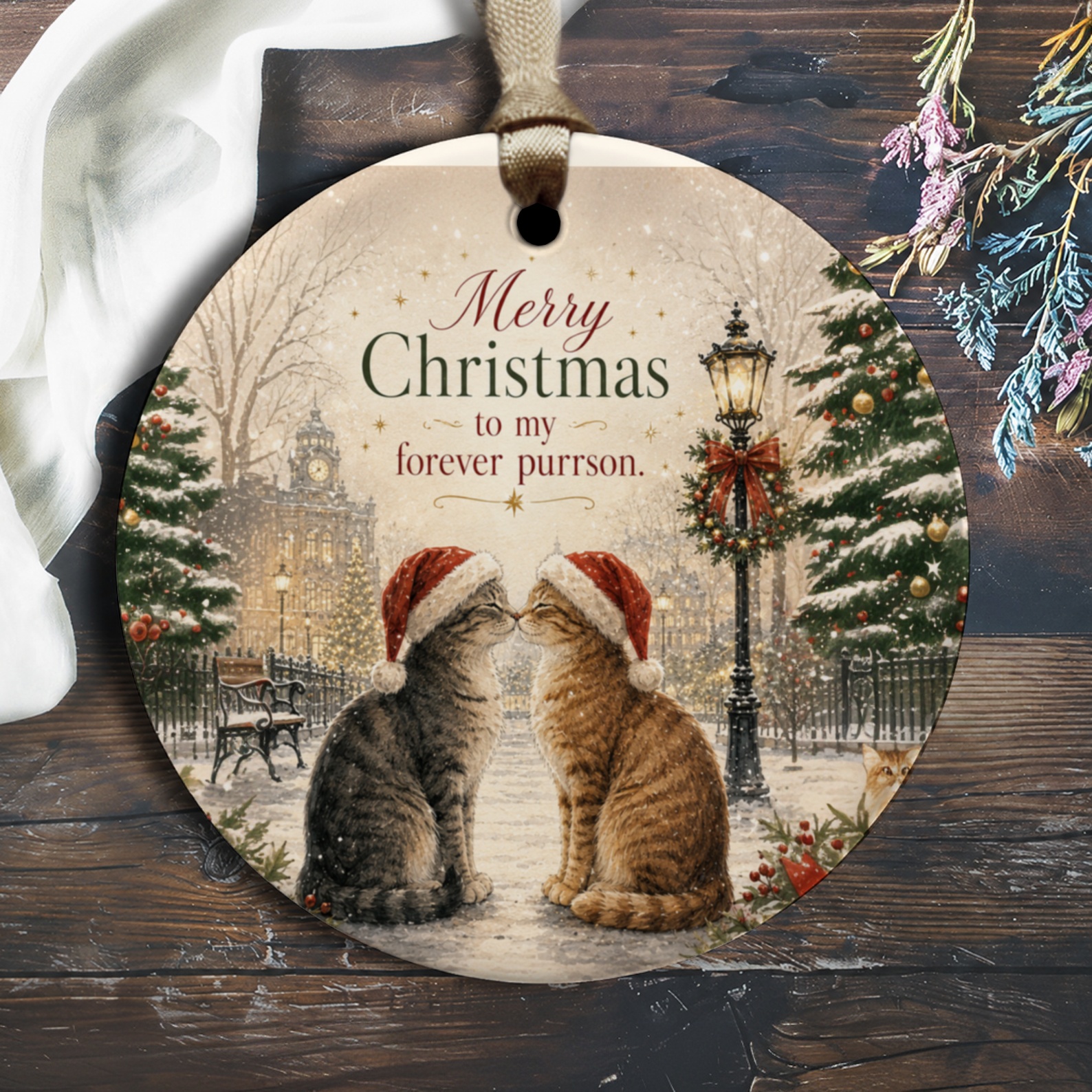 Merry Christmas To My Forever Purrson Ornament Cute Cat Couple Holiday Decor Christmas Tree Decoration Gift O1648
