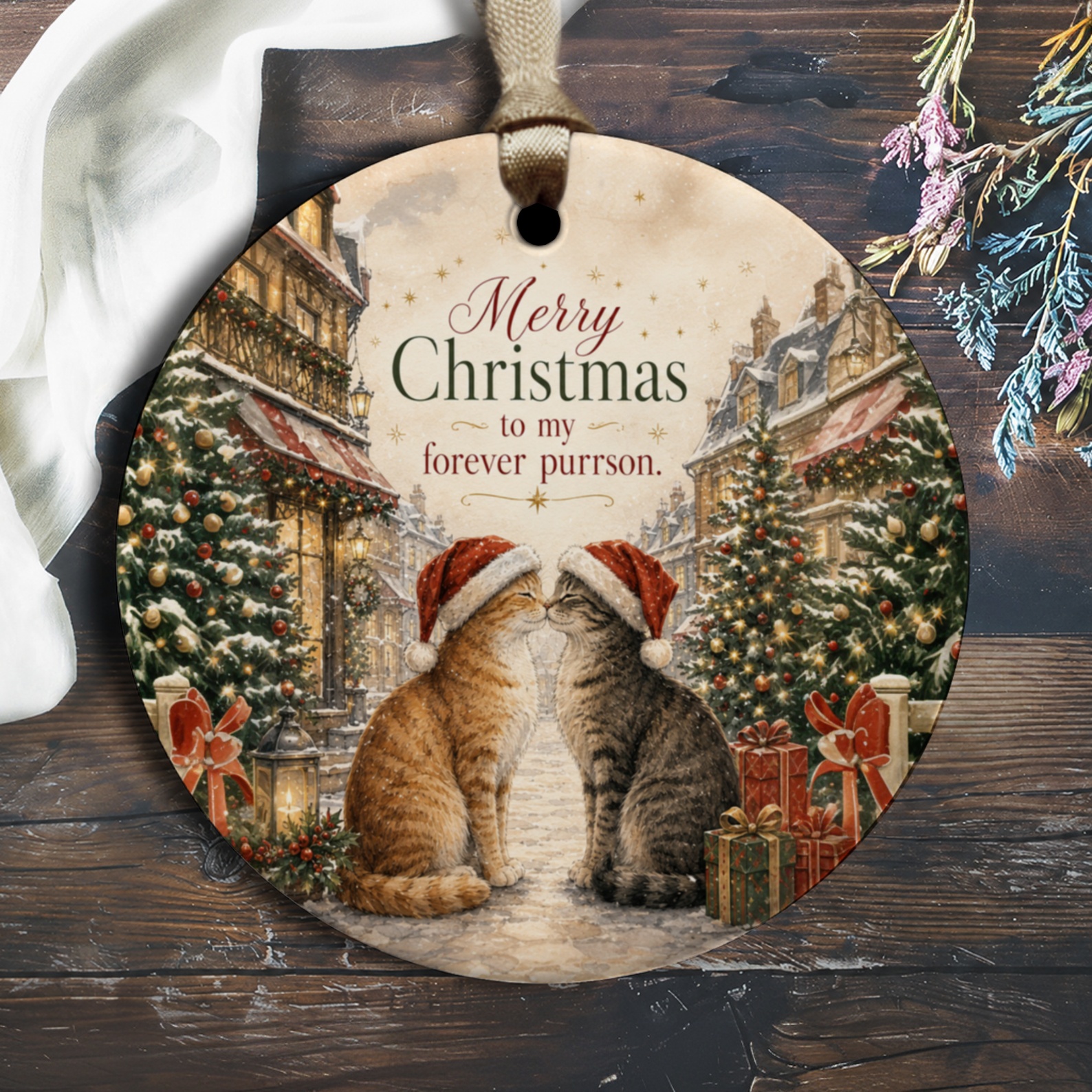 Merry Christmas To My Forever Purrson Ornament Cute Cat Couple Holiday Decor Gift For Cat Lover Festive Christmas Tree Decoration O1649