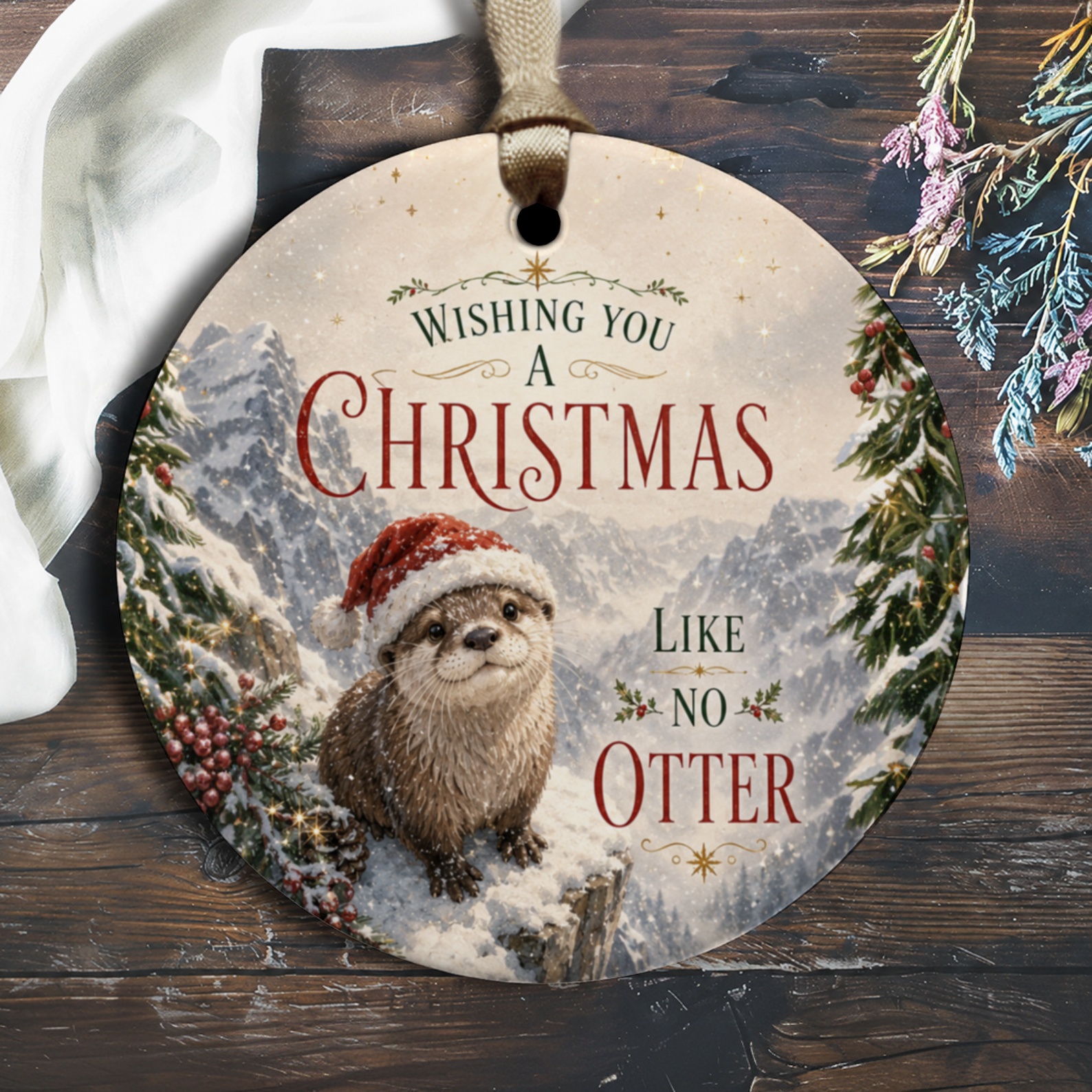 Wishing You A Christmas Like No Otter Cute Otter Ornament Christmas Decoration Animal Lover Holiday Decor Gift O1653