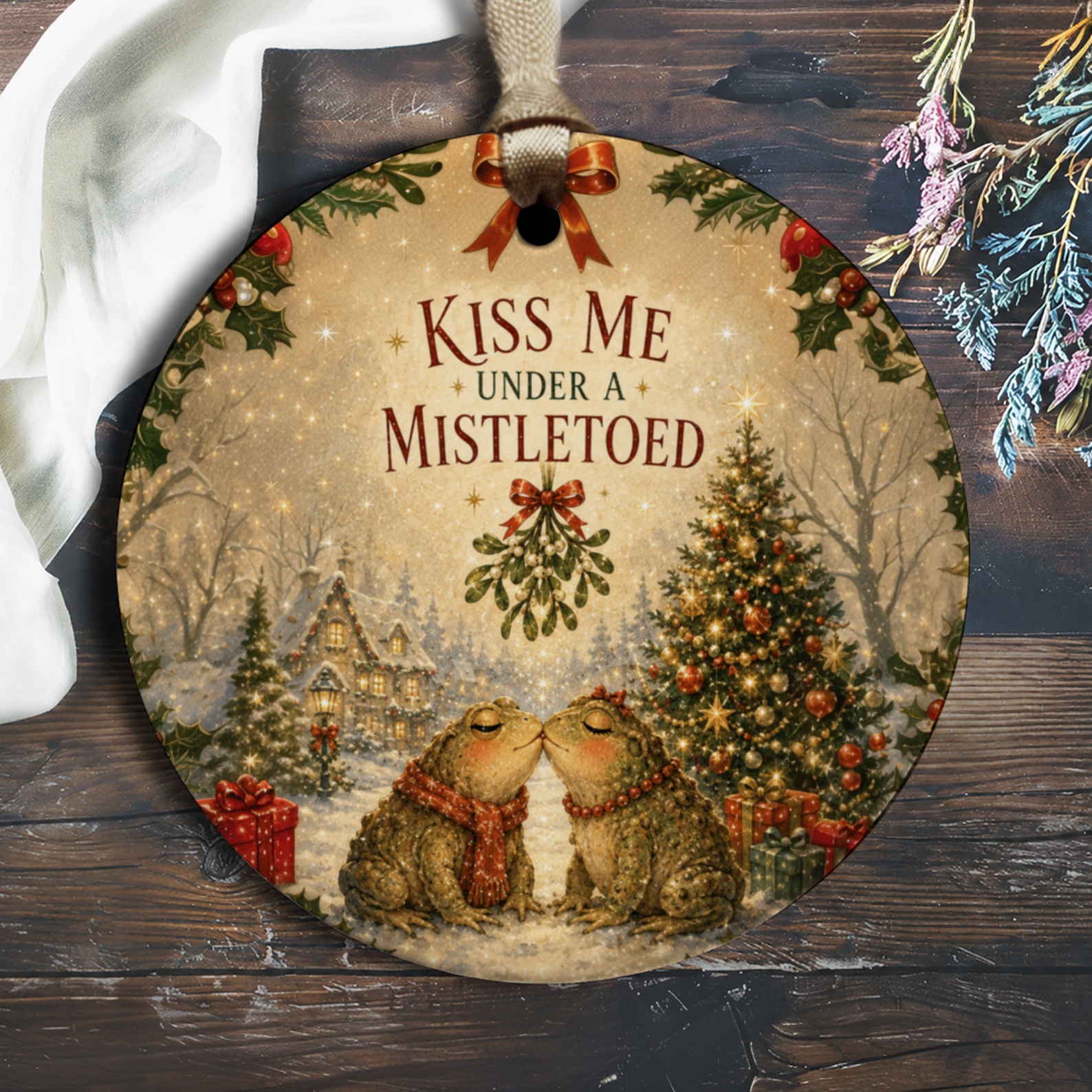 Kiss Me Under A Mistletoed Christmas Ornament Cute Frogs Under Mistletoe Holiday Decor Festive Tree Decoration Gift O1667